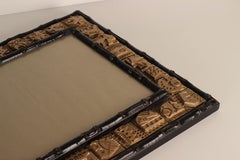Cadre en faux bambou moderne du milieu du siècle dernier avec bordure en carreaux en relief de Ron Hitchins