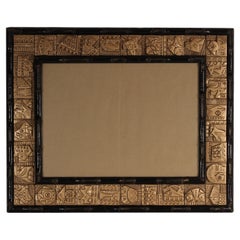 Mid-Century Modern Faux Bamboo Frame with Relief Tile Border by Ron Hitchins