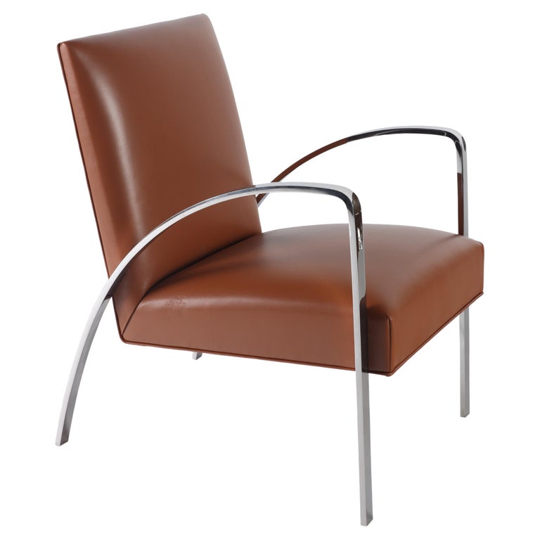 Mid-Century Modern "Frank"Chair, Chrome and Leather, Contemporary For Sale  at 1stDibs