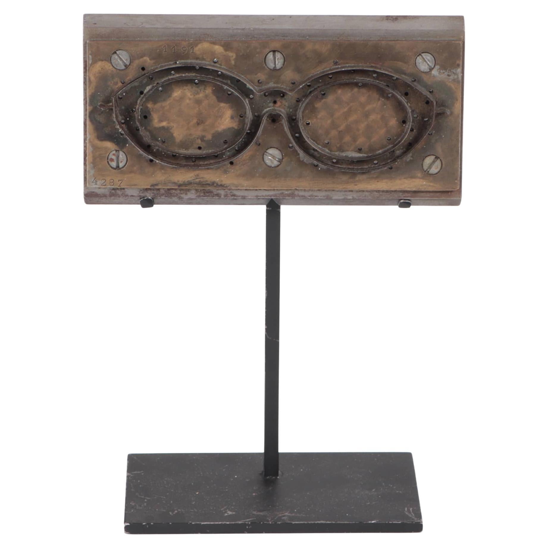 Mid-Century Modern French Steel and Brass Eyeglasses Mold, 1950