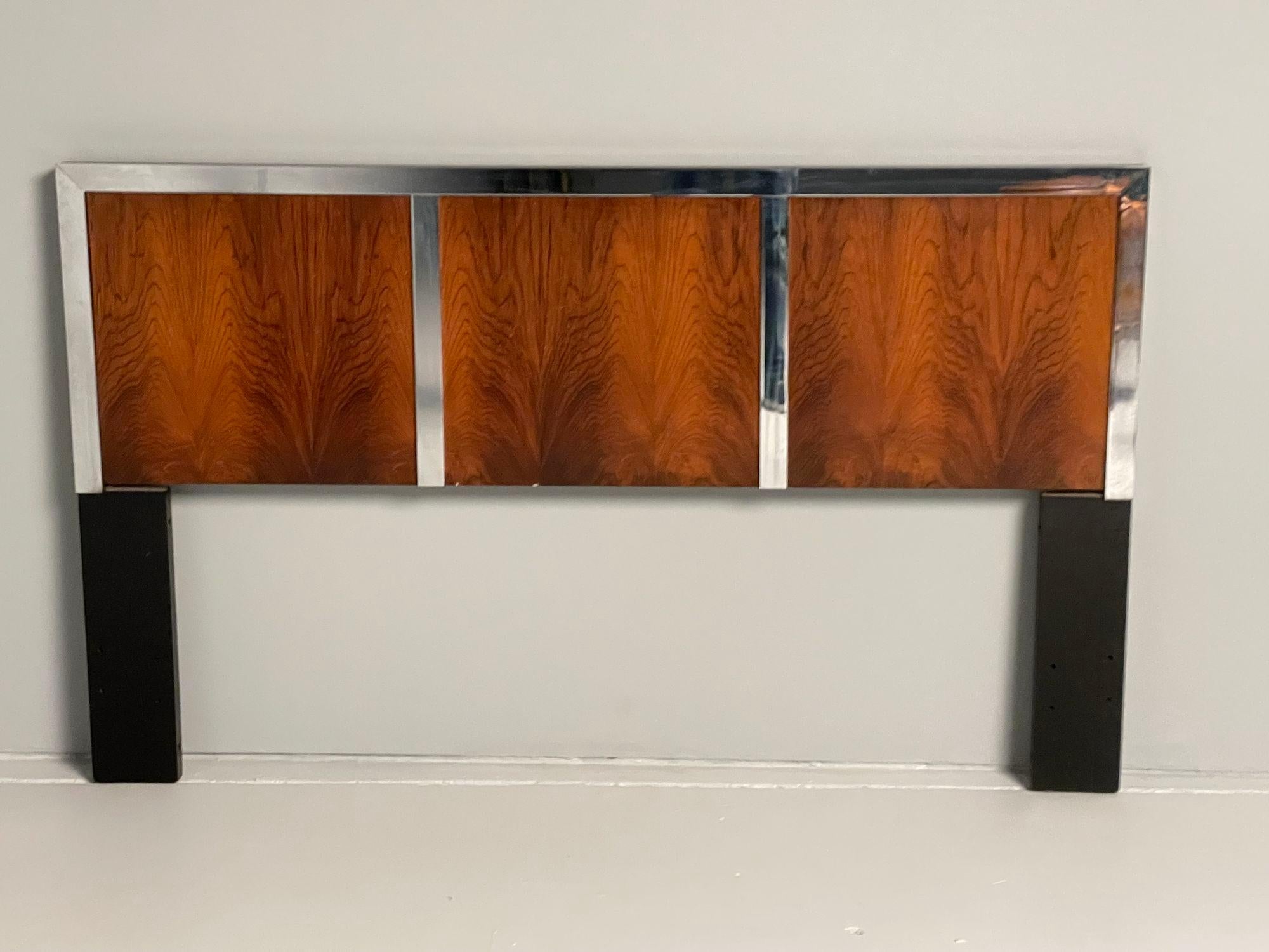 20th Century Milo Baughman, Mid-Century Modern, Full Size Headboard, Rosewood, Chrome, 1970s