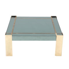Mid-Century Modern Glass Top Coffee Table with Brass Legs and Trim, Circa 1970