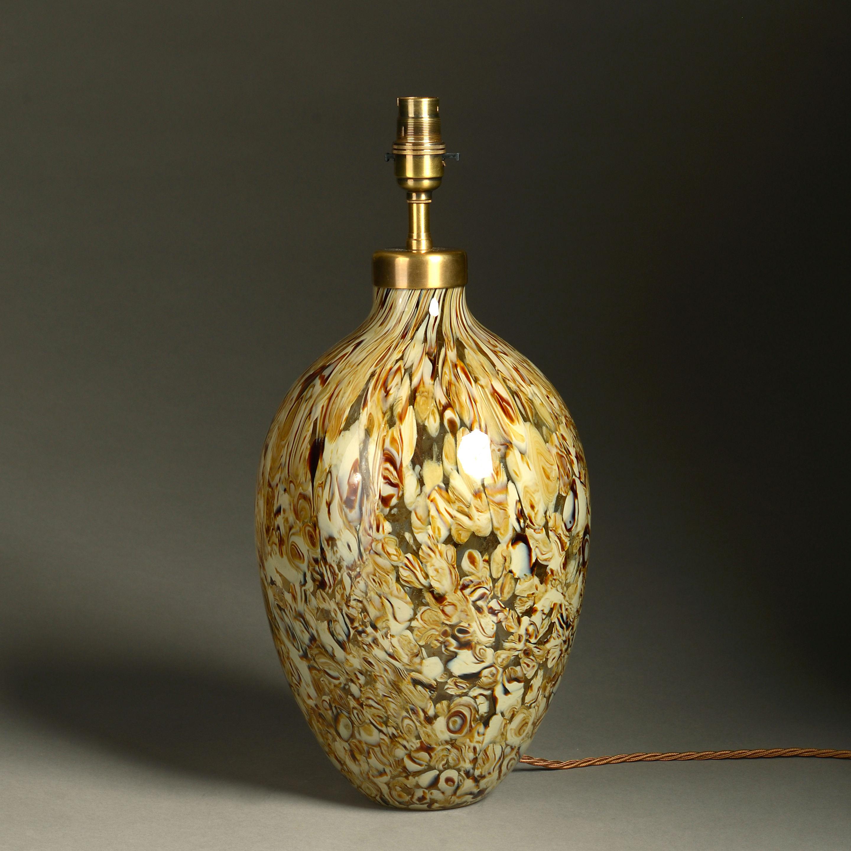 A mid-20th century art glass vase now wired as a lamp base.
 