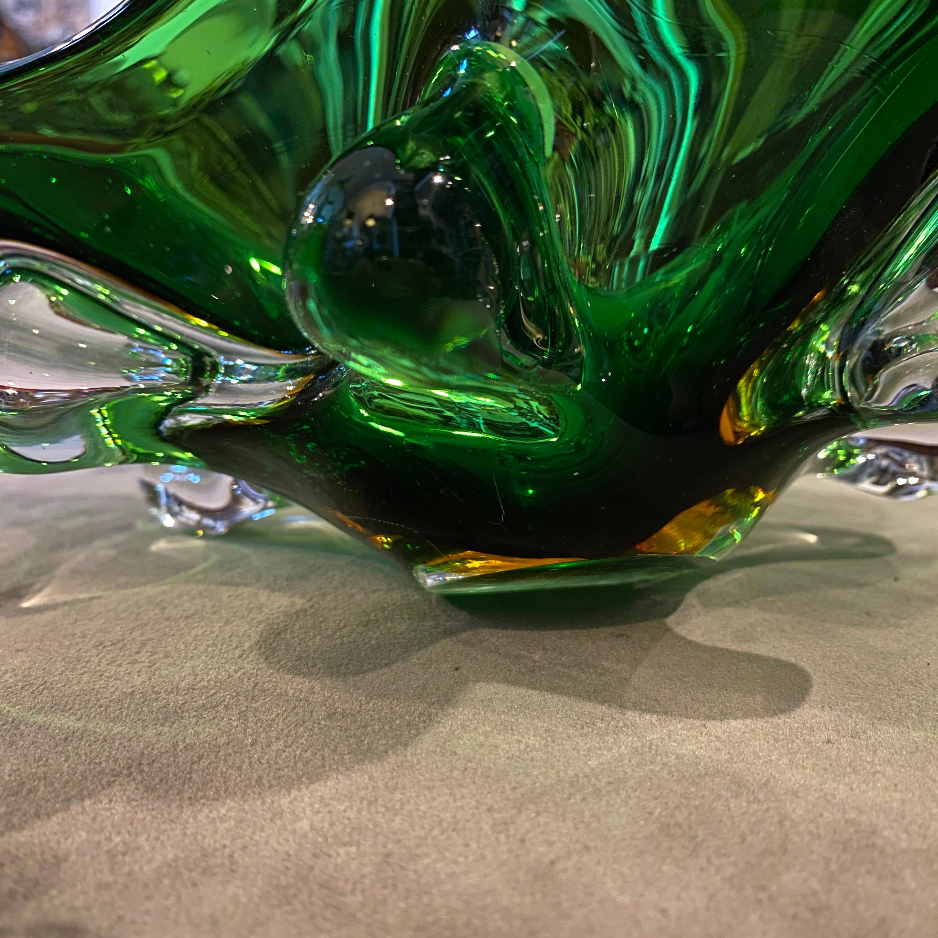 Mid-Century Modern Green and Brown Murano Glass Bowl, circa 1970 In Excellent Condition In Aci Castello, IT