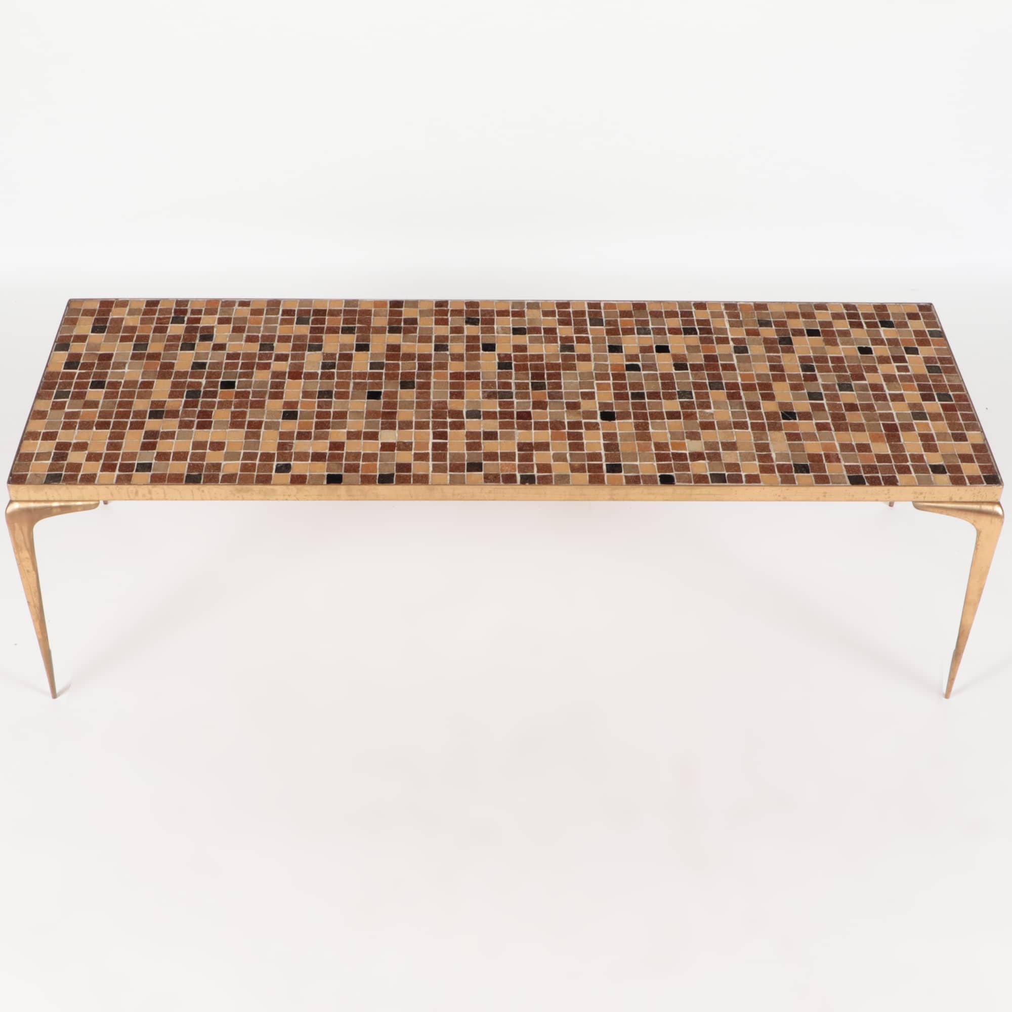 Mid-Century Modern Italian Brass and Mosaic Tile Coffee Table, circa 1960 In Good Condition In Philadelphia, PA
