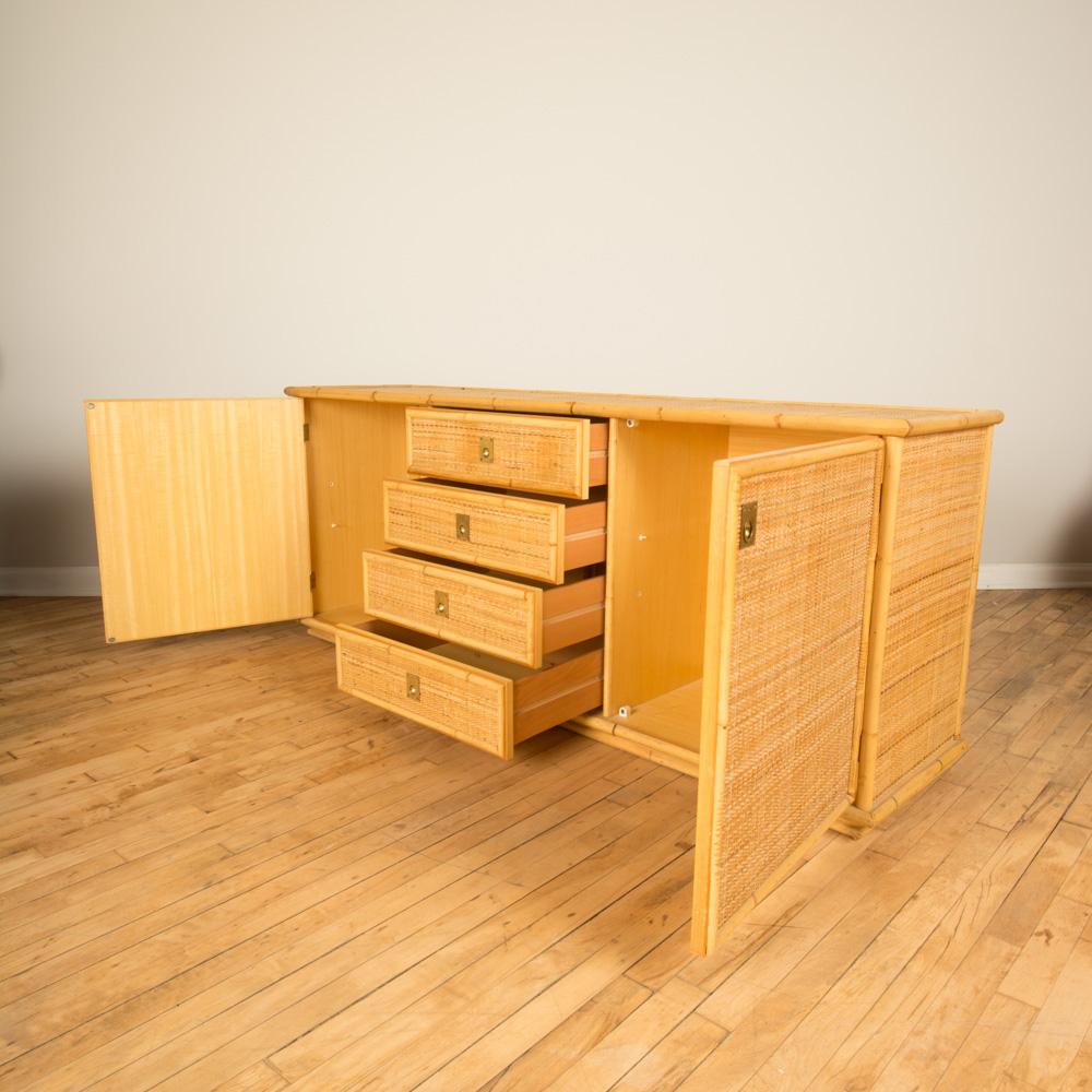 Mid-20th Century Midcentury Modern Italian Rattan Sideboard, circa 1950