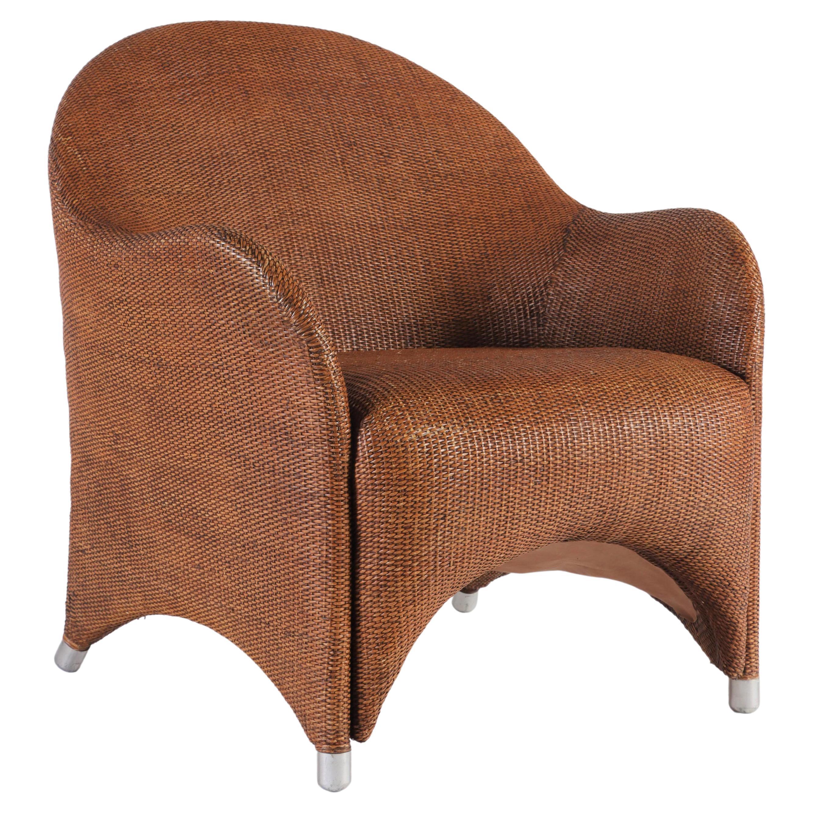Mid-Century Modern Italian Woven Wicker Club Chair, Circa 1950 For Sale