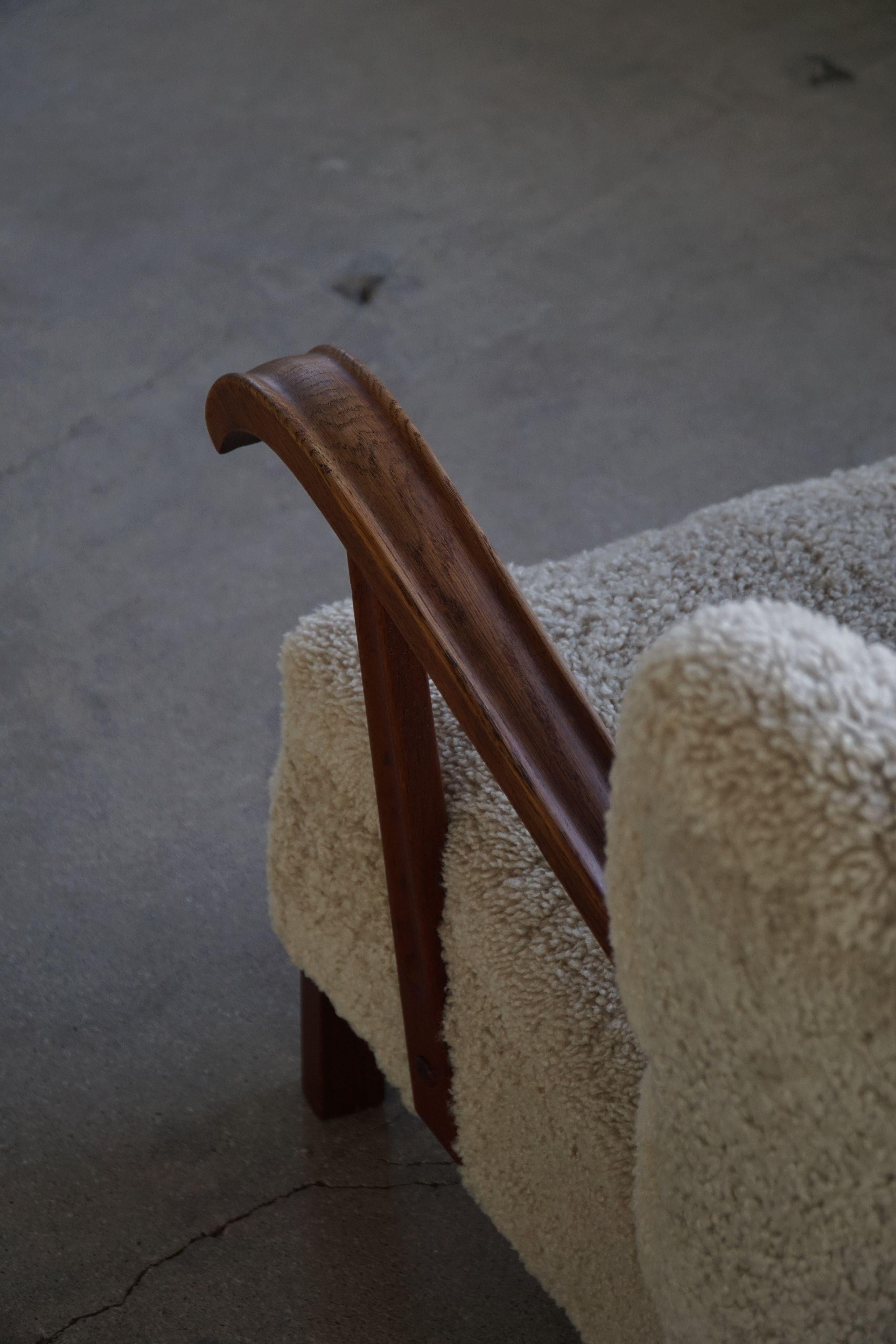 Danese Sedia da salotto in Oak e lana d'agnello della metà del secolo scorso, Danimarca, anni '50