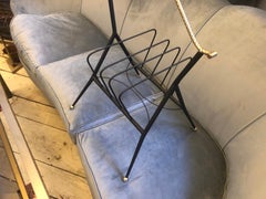 1950s Mid-Century Modern Black painted Metal and Brass Italian Magazine Rack