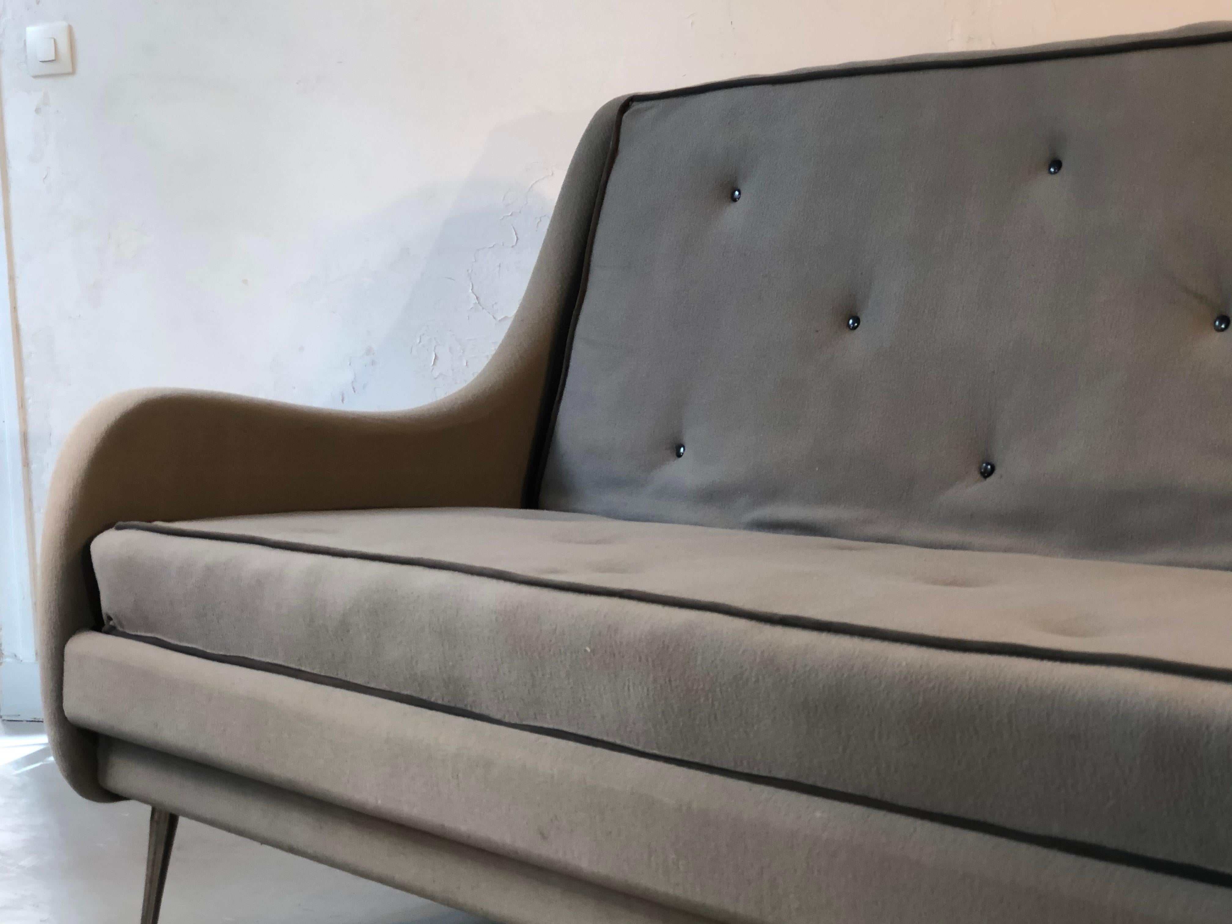 A MID-CENTURY-MODERN MODERNIST FREE-FORM Grauer SOFA von ERTON, Frankreich, 1950 im Angebot 4