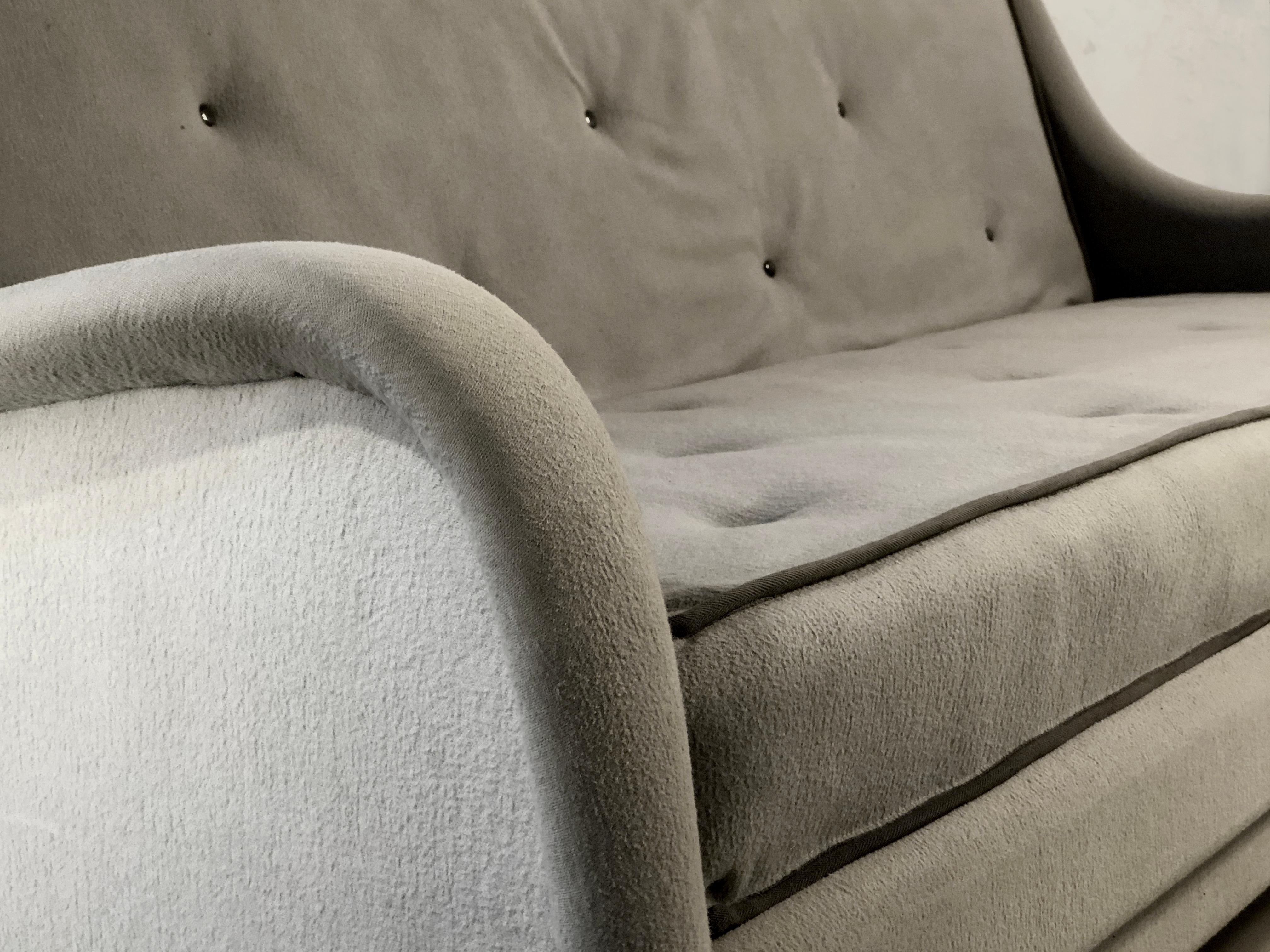 A MID-CENTURY-MODERN MODERNIST FREE-FORM Grauer SOFA von ERTON, Frankreich, 1950 (Metall) im Angebot
