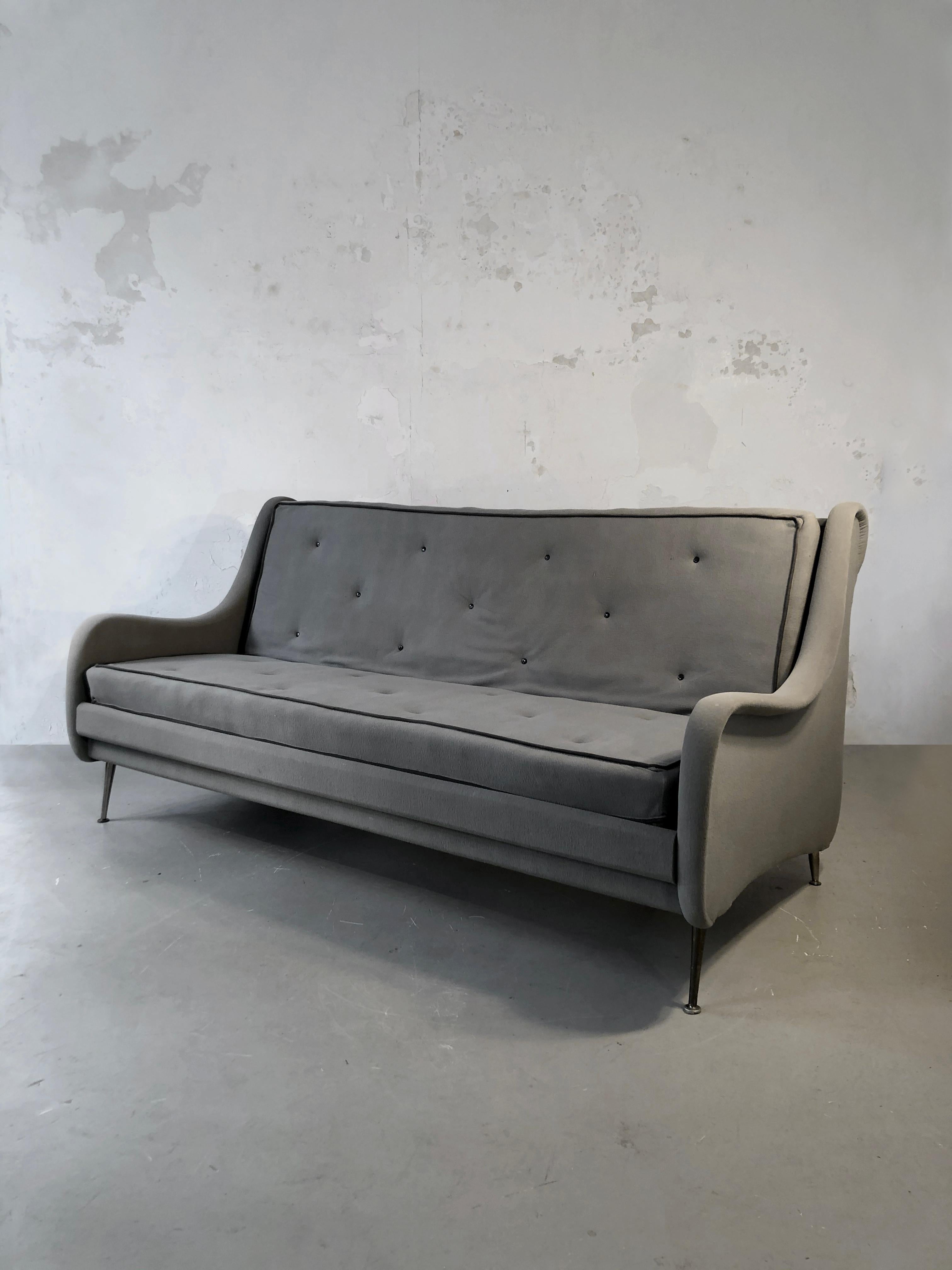 A MID-CENTURY-MODERN MODERNIST FREE-FORM Grauer SOFA von ERTON, Frankreich, 1950 im Angebot 3