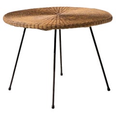 A MID-CENTURY-MODERN MODERNIST Rattan SIDE TABLE, France 1950