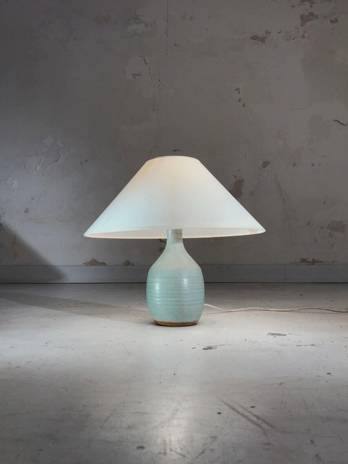 An elegant table lamp, Modernist, Free Form, Popular Art, in thick sky gray blue enameled ceramic, 