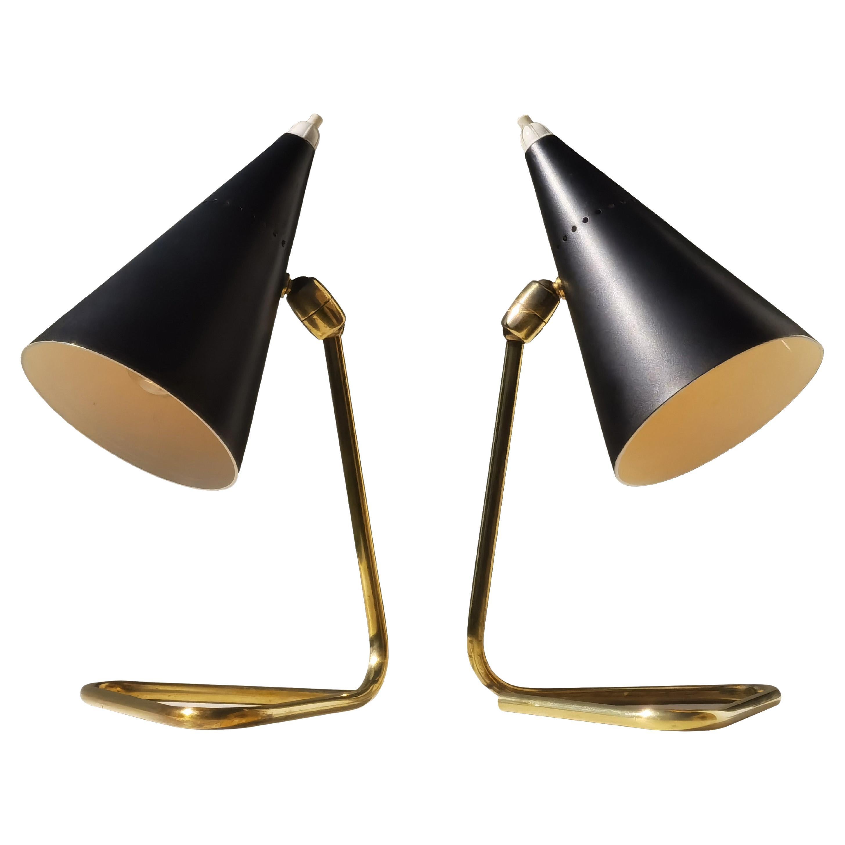 2 MID-CENTURY MODERN Orientable TABLE LAMPS by GILARDI & BARZAGHI, Italy 1950