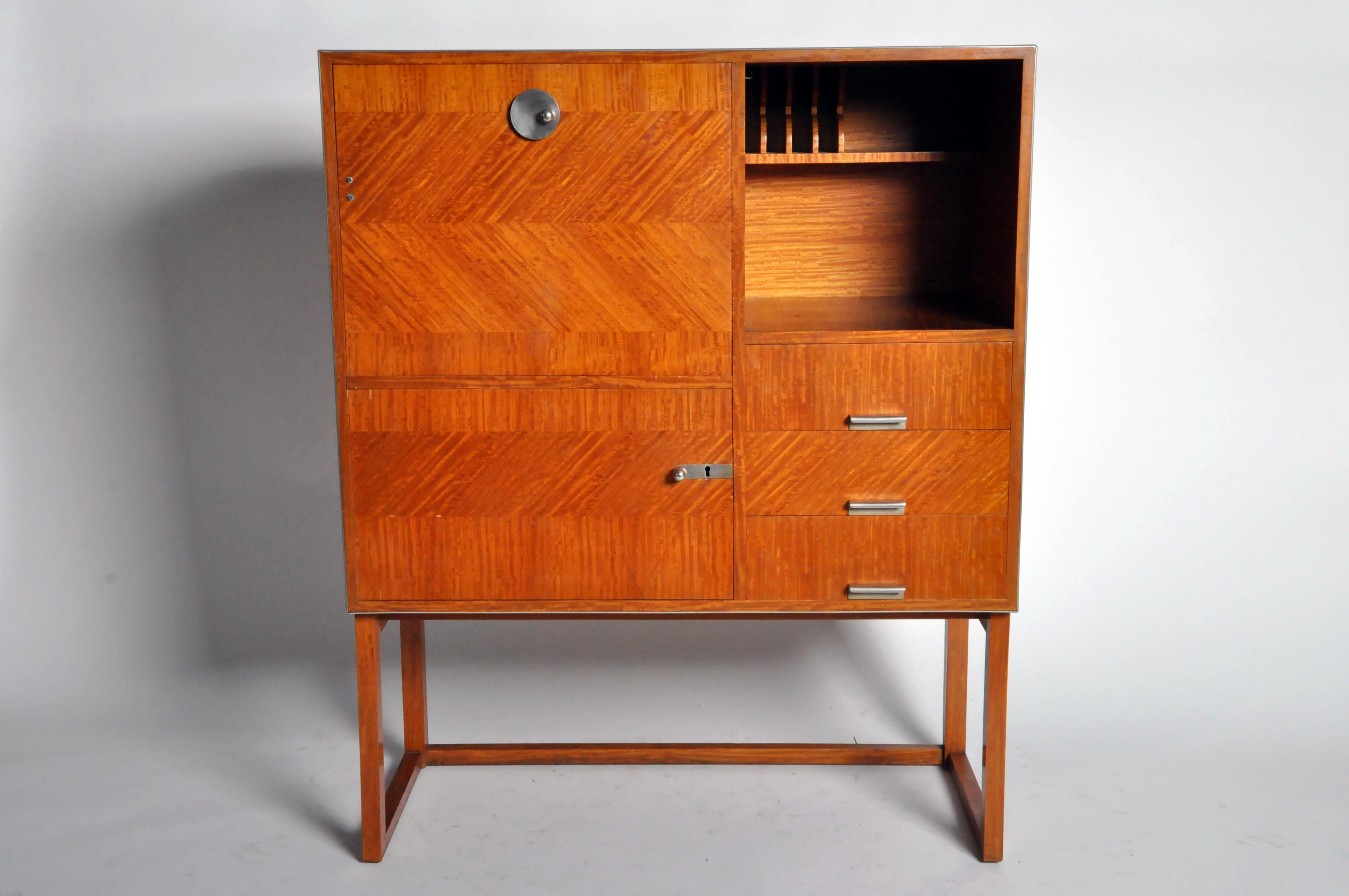 French Mid-Century Modern Petite Fall-Front Cabinet