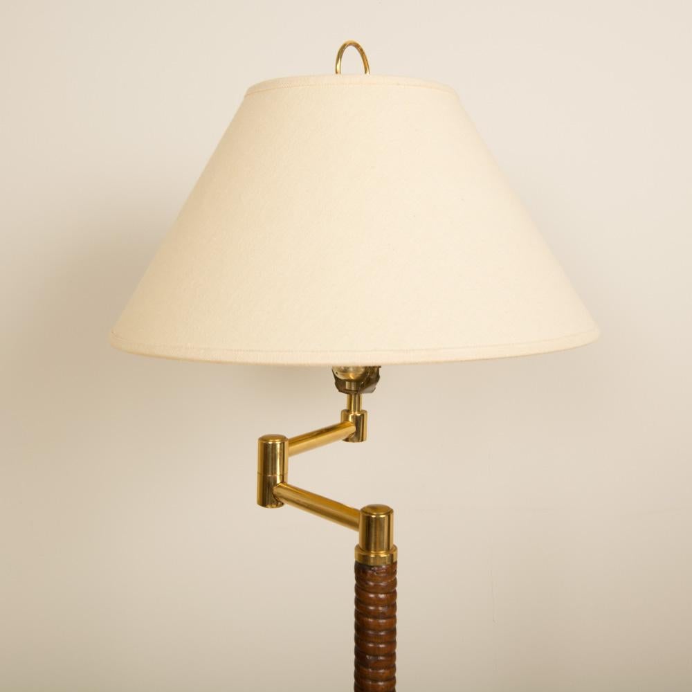 Mid-20th Century Mid-Century Modern Rattan and Brass Floor Lamp, circa 1950