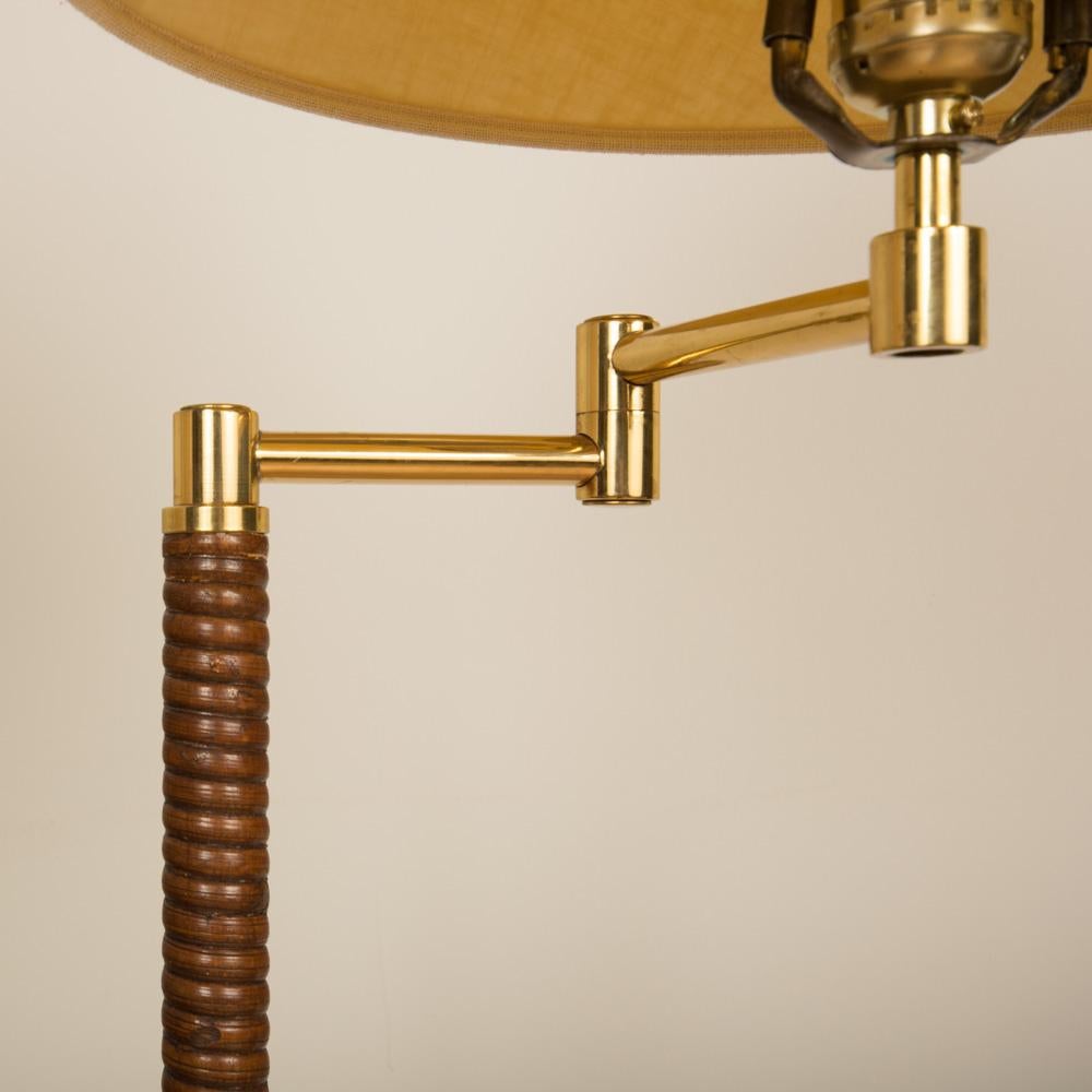 Mid-Century Modern Rattan and Brass Floor Lamp, circa 1950 1