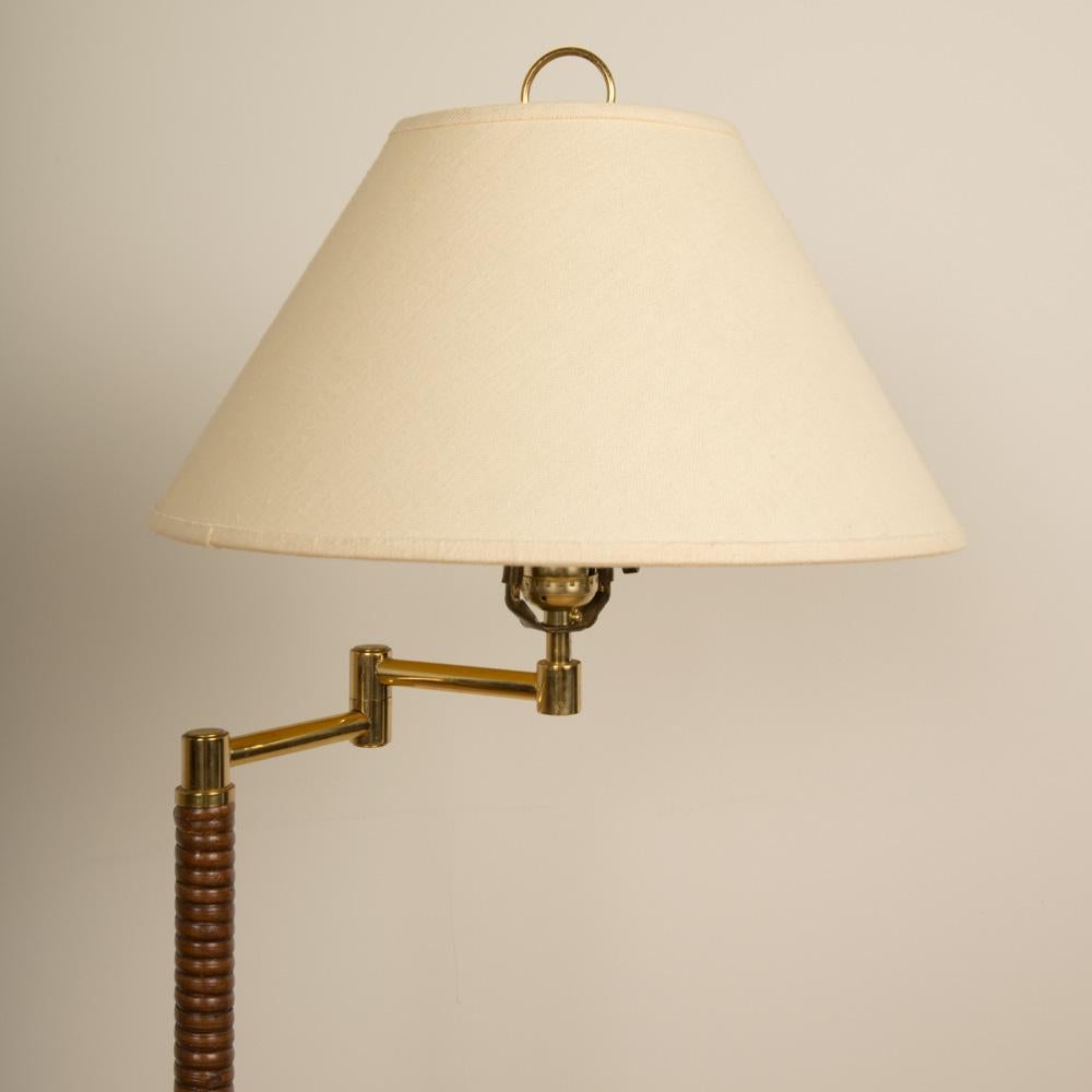 Mid-Century Modern Rattan and Brass Floor Lamp, circa 1950 2