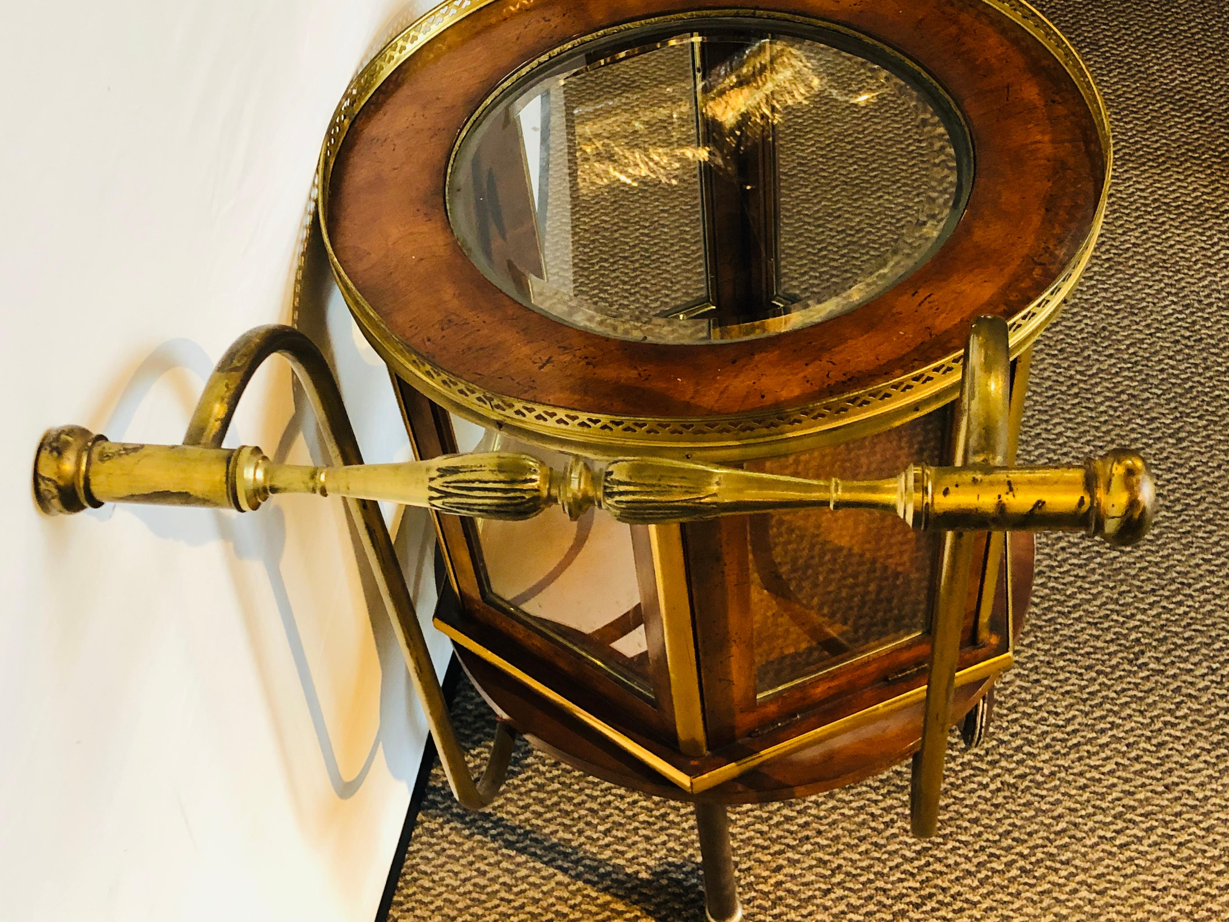 Brass Mid-Century Modern Revolving Serving Cart or Bar Cart Showcase Vitrine