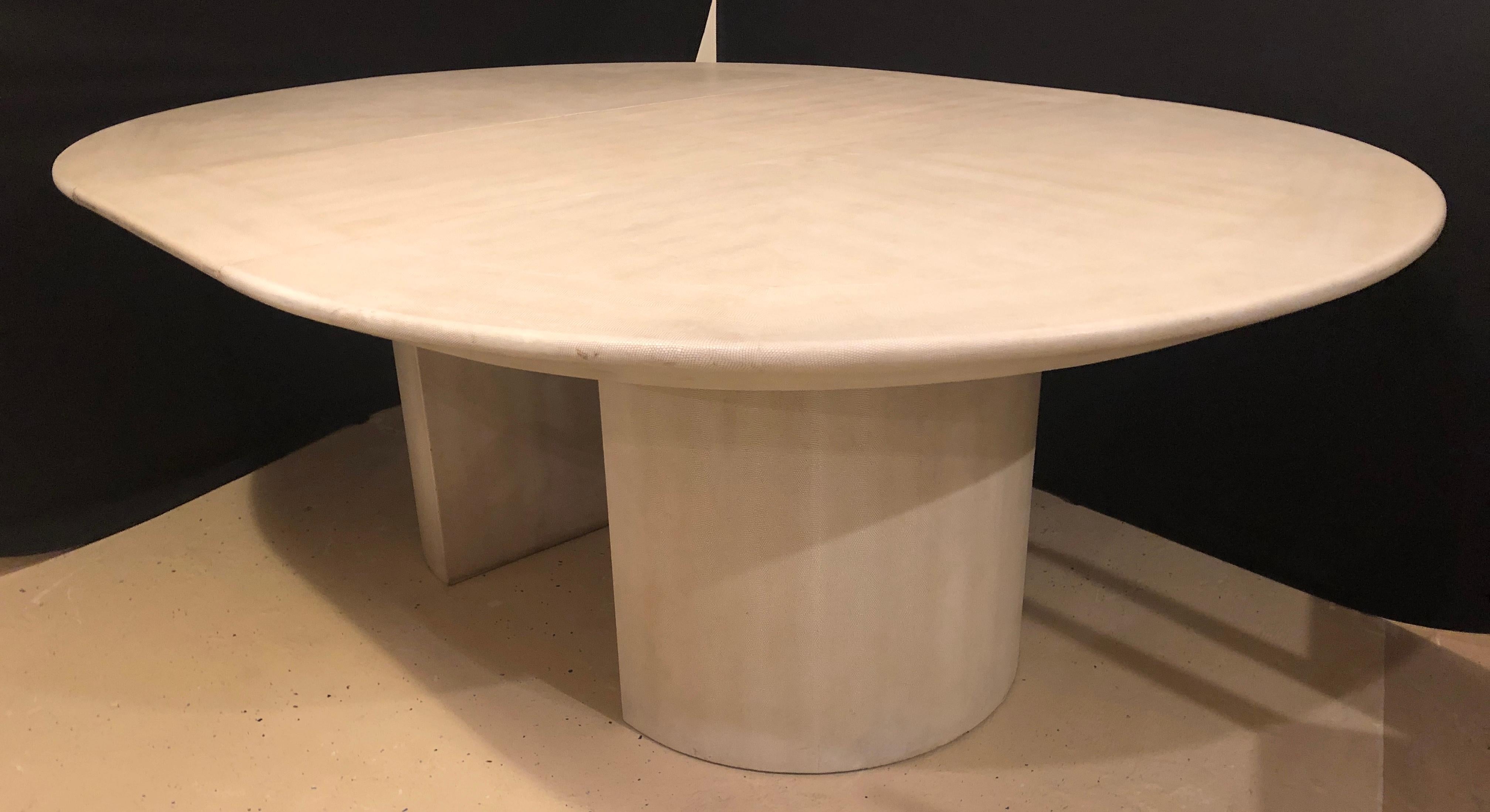 Mid-Century Modern Karl Springer Circular Dining Table with 3 Leaves 3
