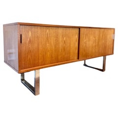 Mid-Century Modern Sideboard with Sliding Doors and on Chrome Sleigh Legs
