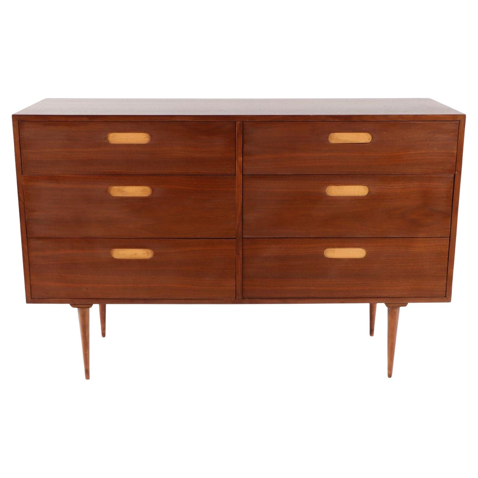 Mid-Century Modern Six Drawers Walnut Dresser circa 1960