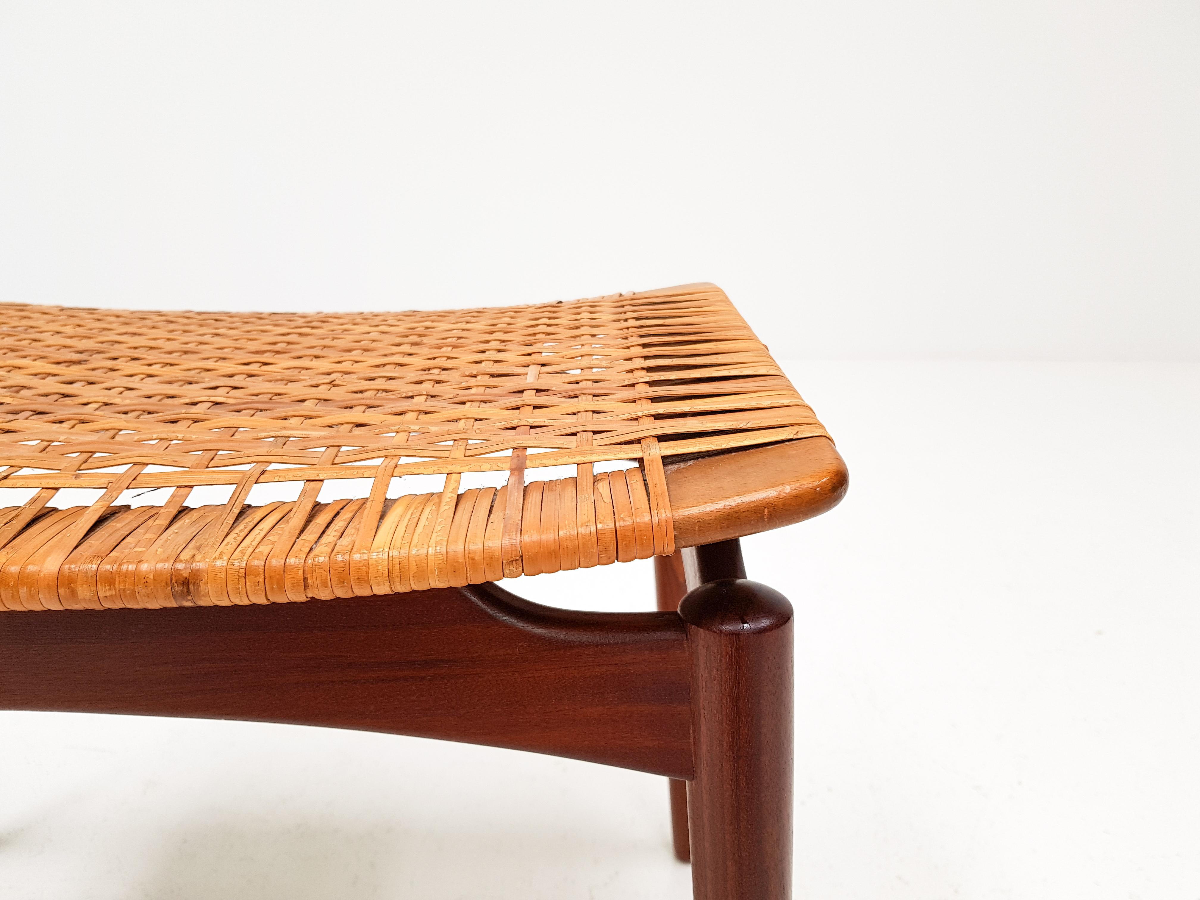 Mid-Century Modern Stool, Teak and Cane by Olholm Mobelfabrik, Denmark, 1950 5