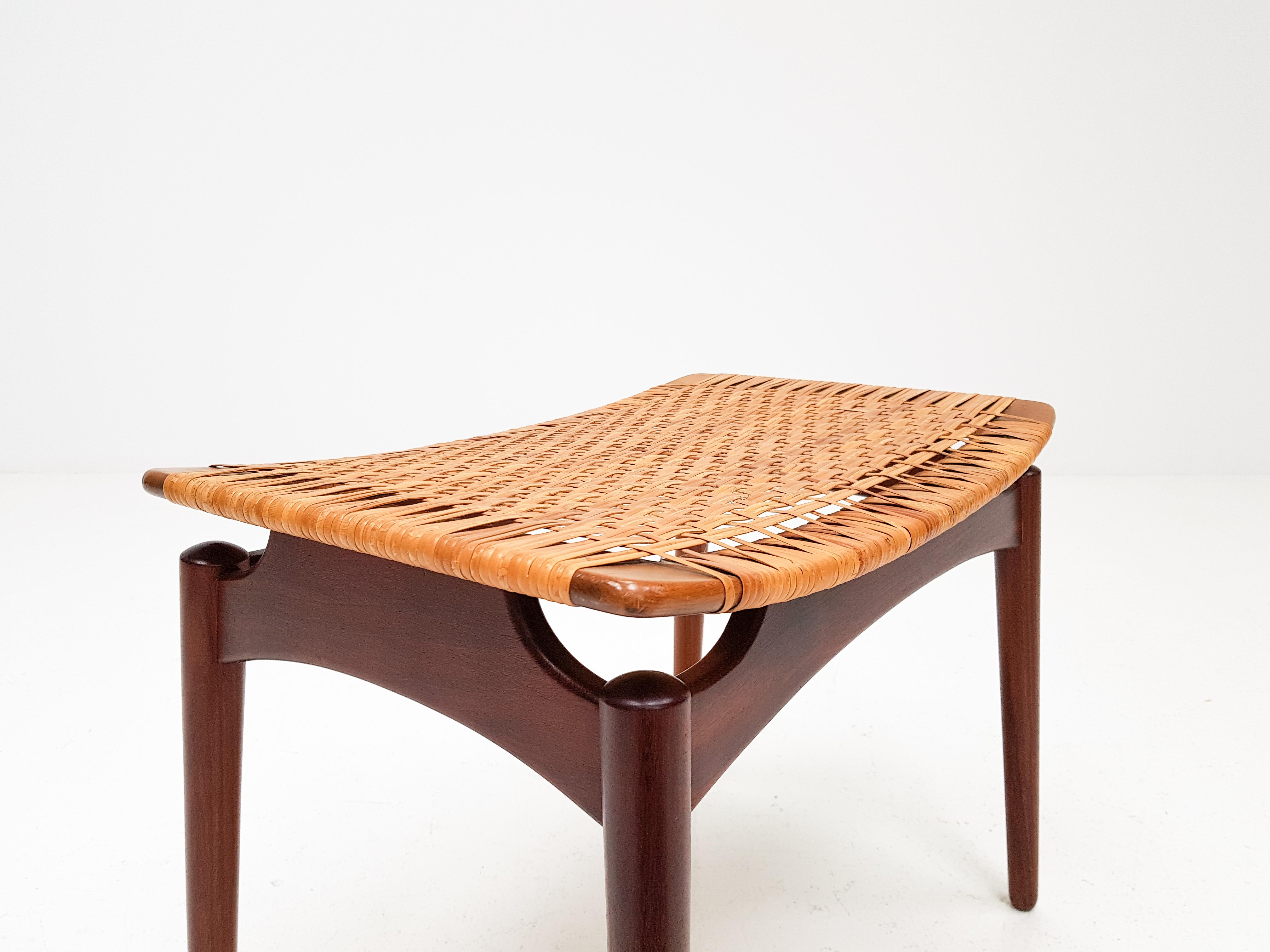 Mid-Century Modern Stool, Teak and Cane by Olholm Mobelfabrik, Denmark, 1950 6