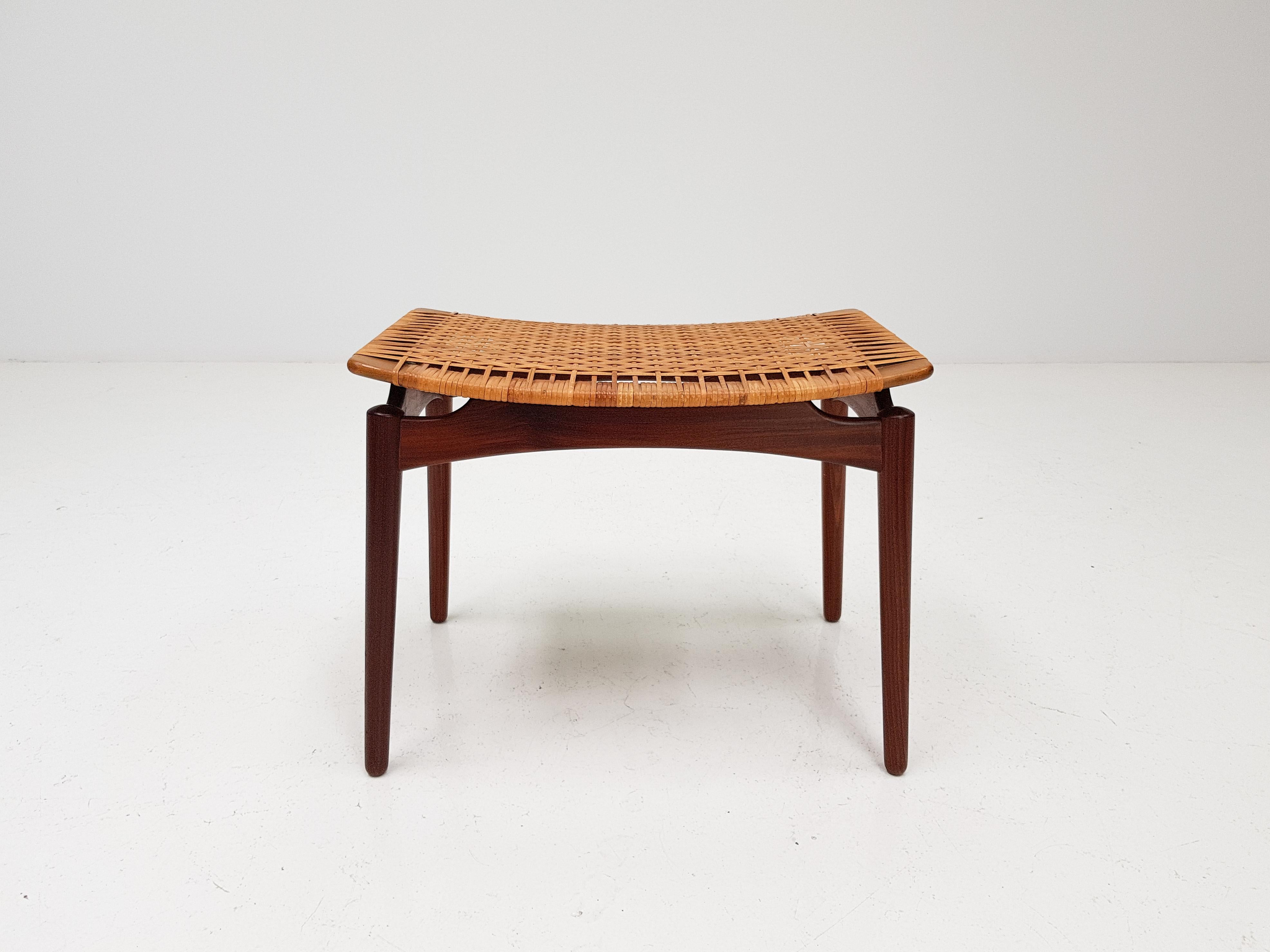 Mid-Century Modern Stool, Teak and Cane by Olholm Mobelfabrik, Denmark, 1950 8