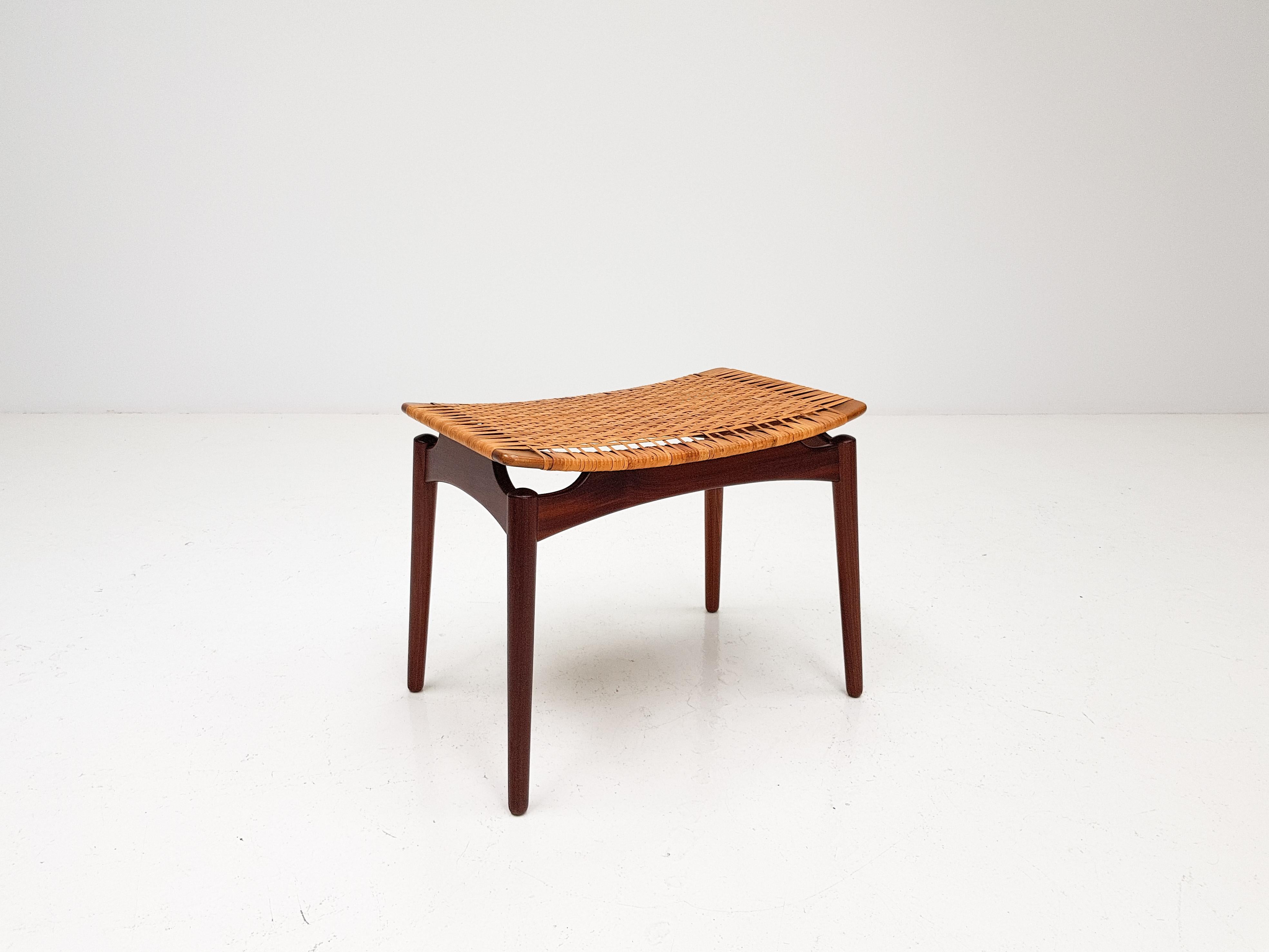 20th Century Mid-Century Modern Stool, Teak and Cane by Olholm Mobelfabrik, Denmark, 1950