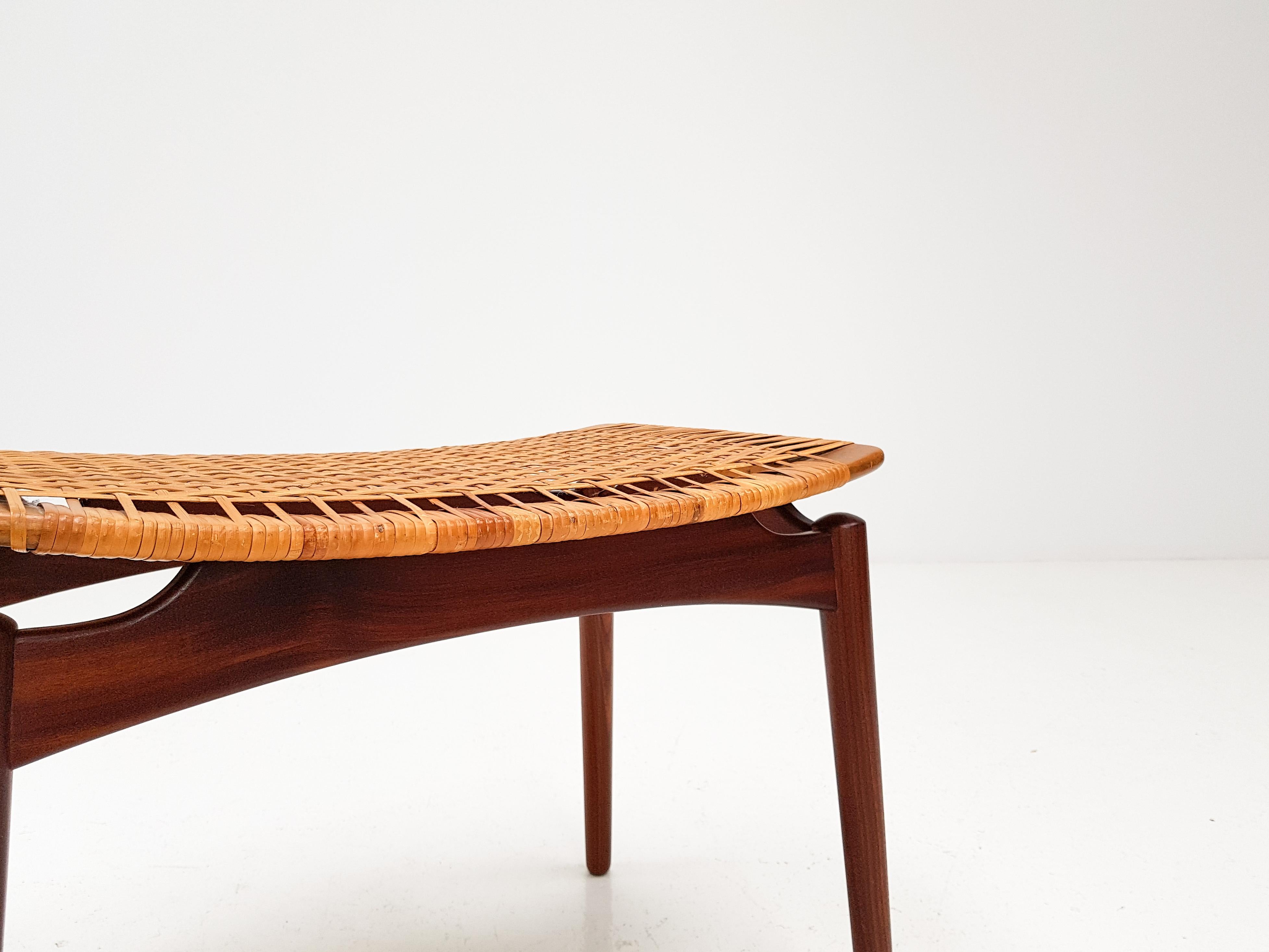 Mid-Century Modern Stool, Teak and Cane by Olholm Mobelfabrik, Denmark, 1950 1