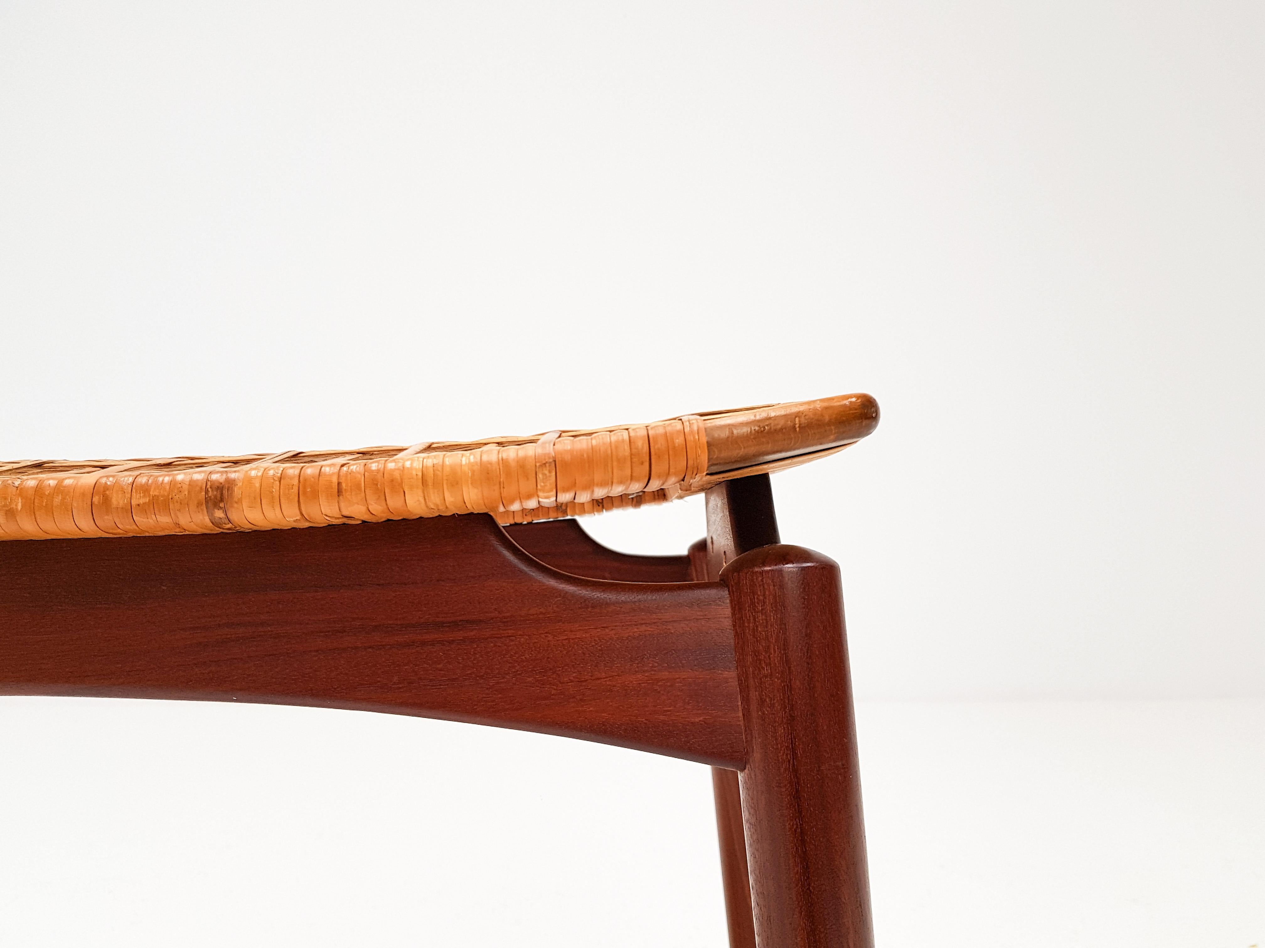 Mid-Century Modern Stool, Teak and Cane by Olholm Mobelfabrik, Denmark, 1950 4