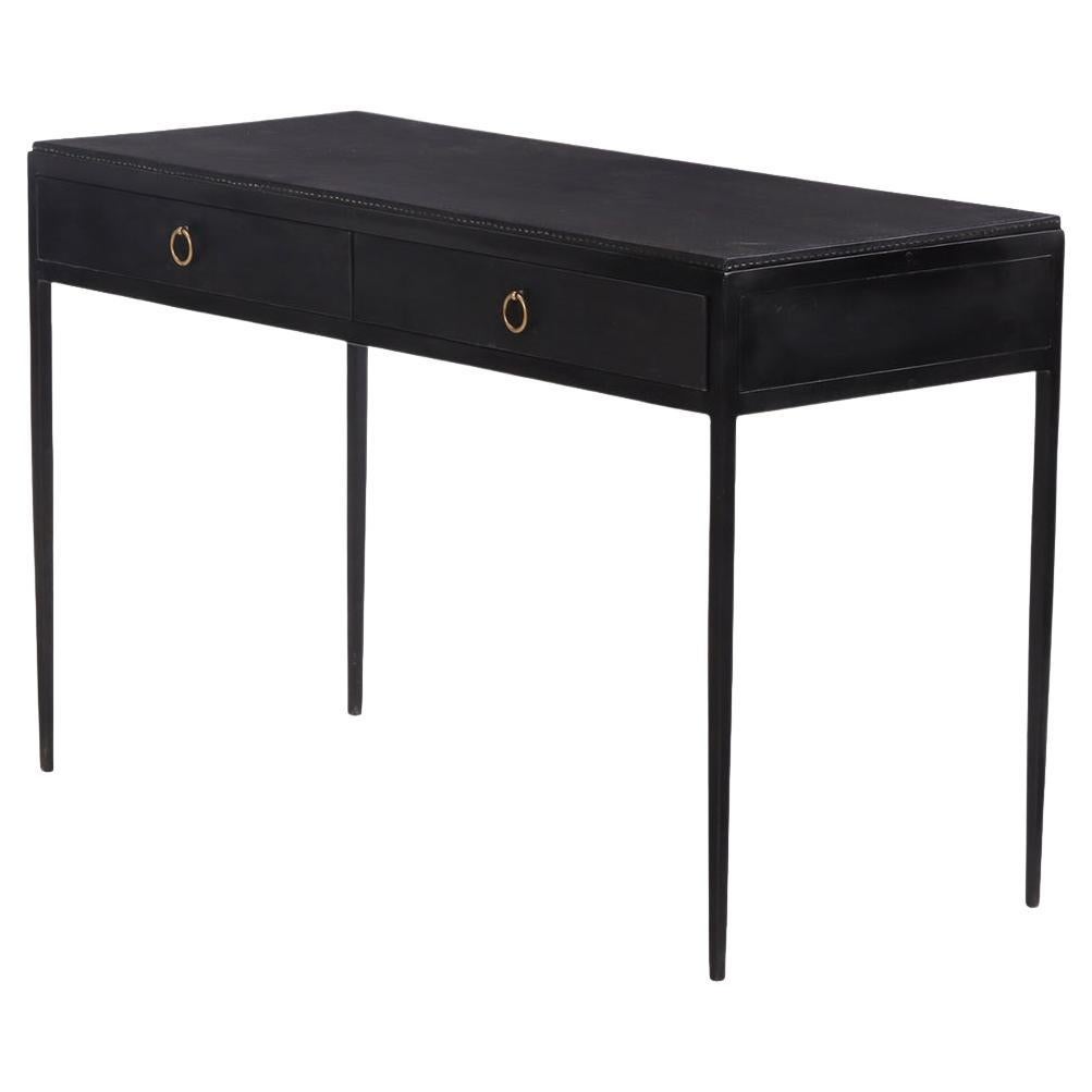 A MId-Century Modern Style Painted Iron and Leather Writing Desk.