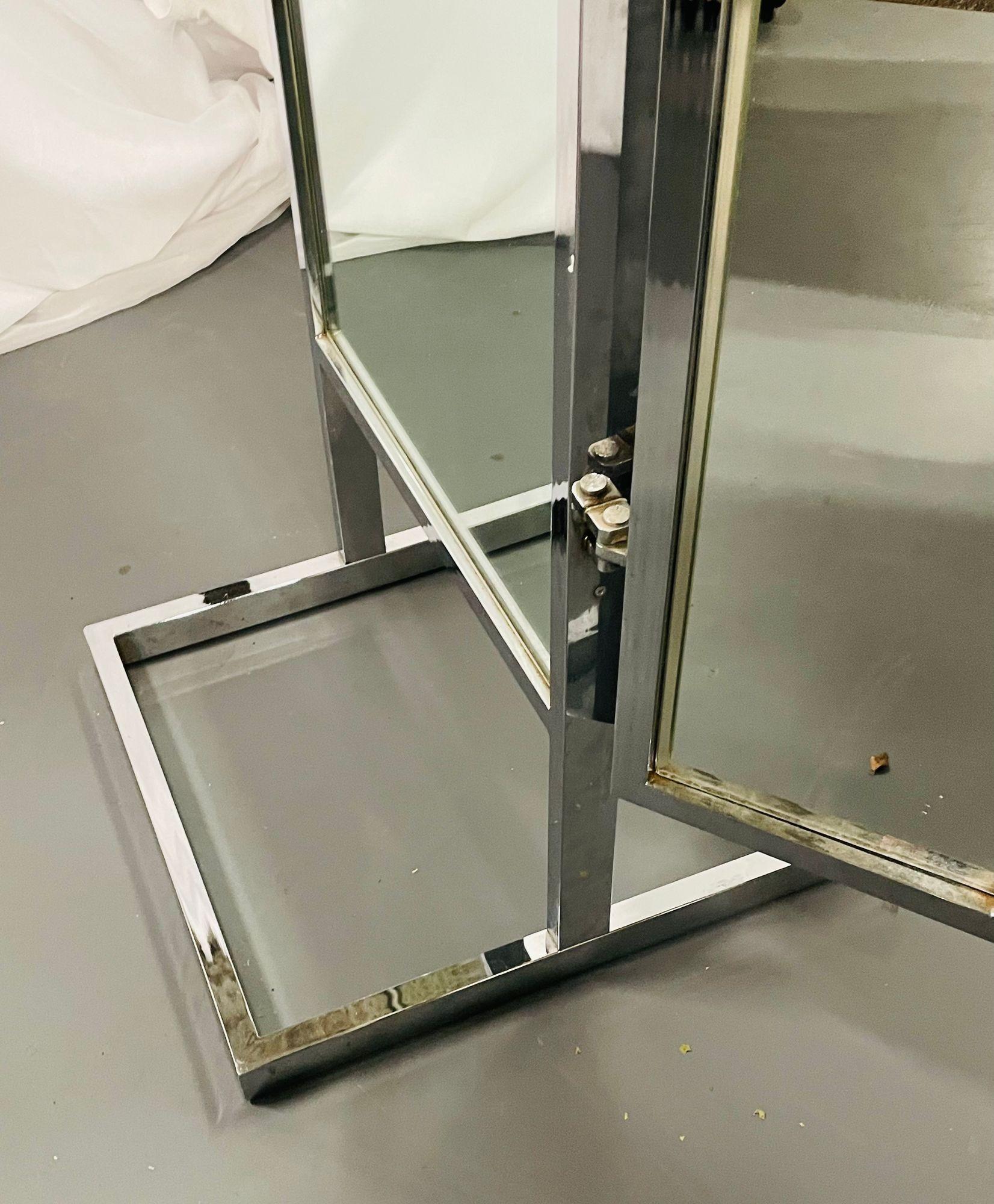 Mid Century Modern Trifold Cheval Mirror, Stahl und Chrom gerahmt, umkehrbar im Angebot 1