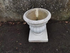 Mid-Century Modern Two-Piece French Concrete Bulbous Fluted Planter on Stand