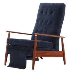 Vintage A mid century modern upholstered Milo Baughman model #74 walnut reclining chair.