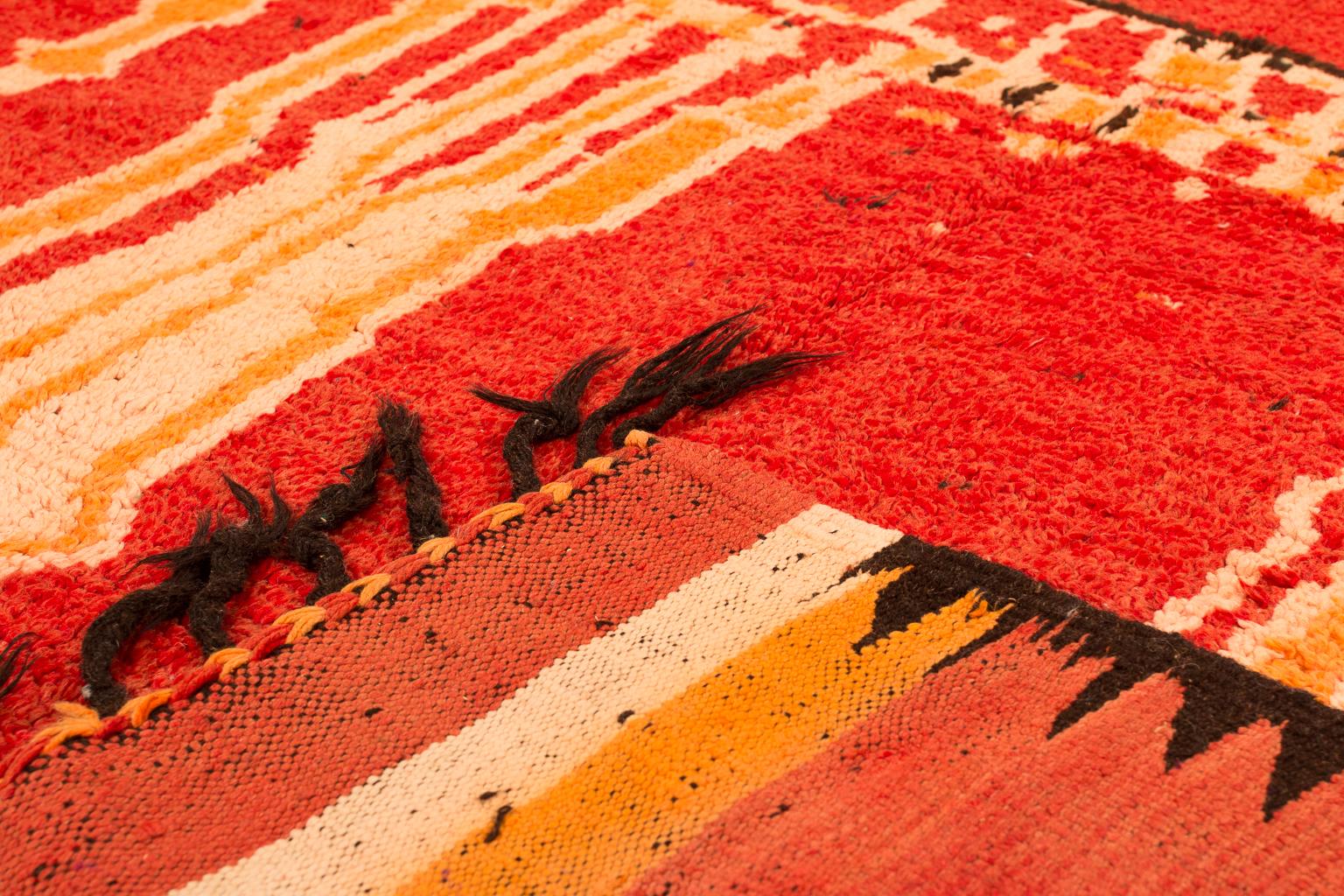 Wool Mid-Century Modern Authentic Vintage Red Moroccan Tribal Rug For Sale