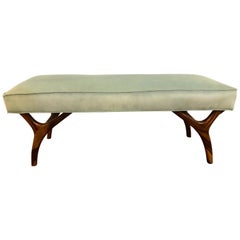 Mid-Century Modern Window Bench or Footstool in New Upholstered