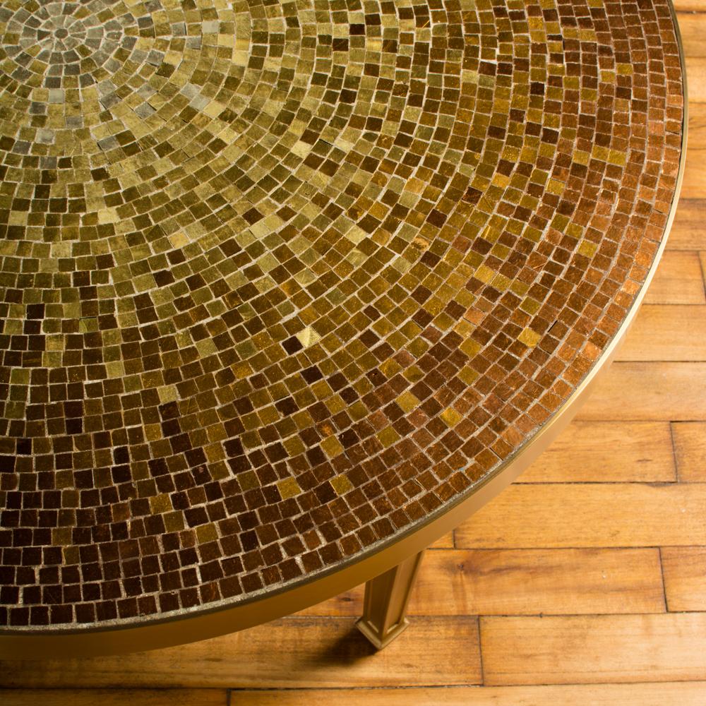 Mid-Century Mosaic Coffee Table with Bronze Frame, circa 1950 In Good Condition For Sale In Philadelphia, PA