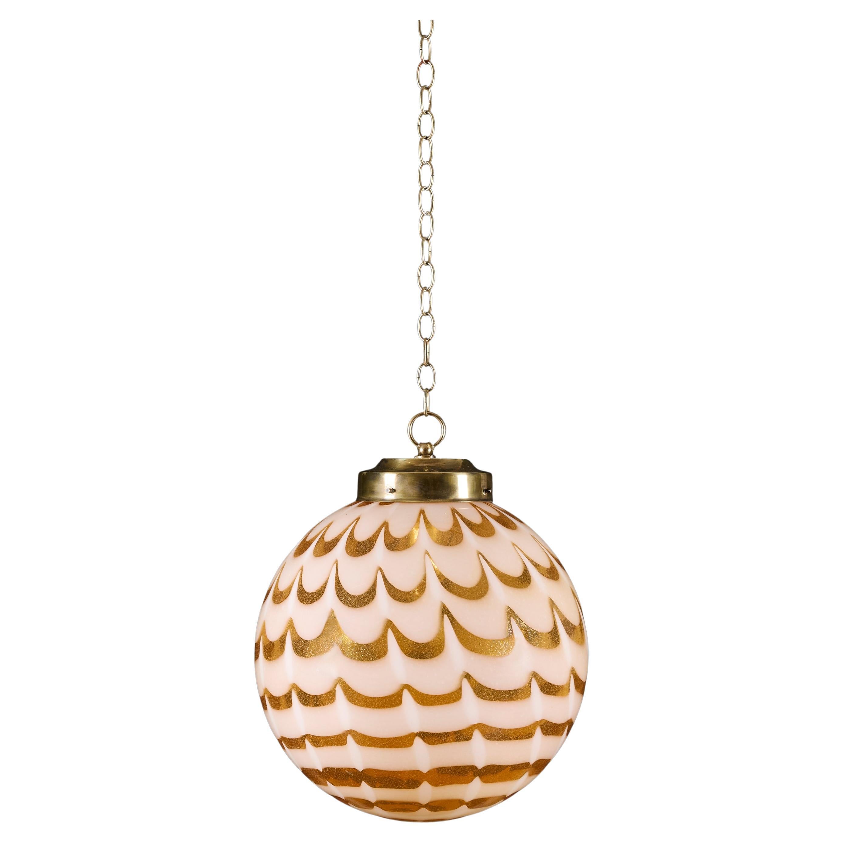 A Mid-Century Murano Glass Orange and White Globe Hanging Lantern For Sale