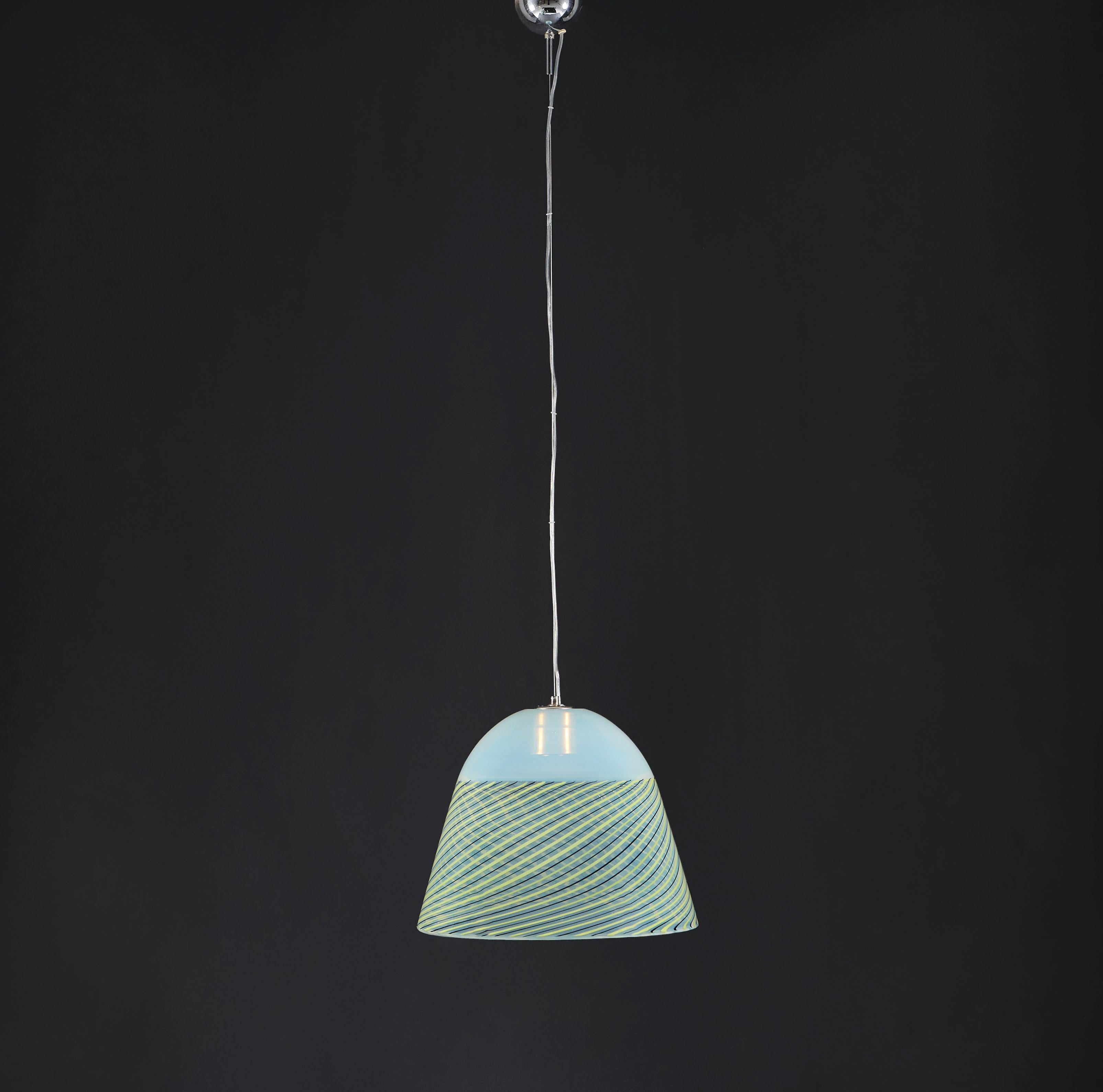Italian Mid-Century Murano Opalescent Glass Hanging Lantern For Sale
