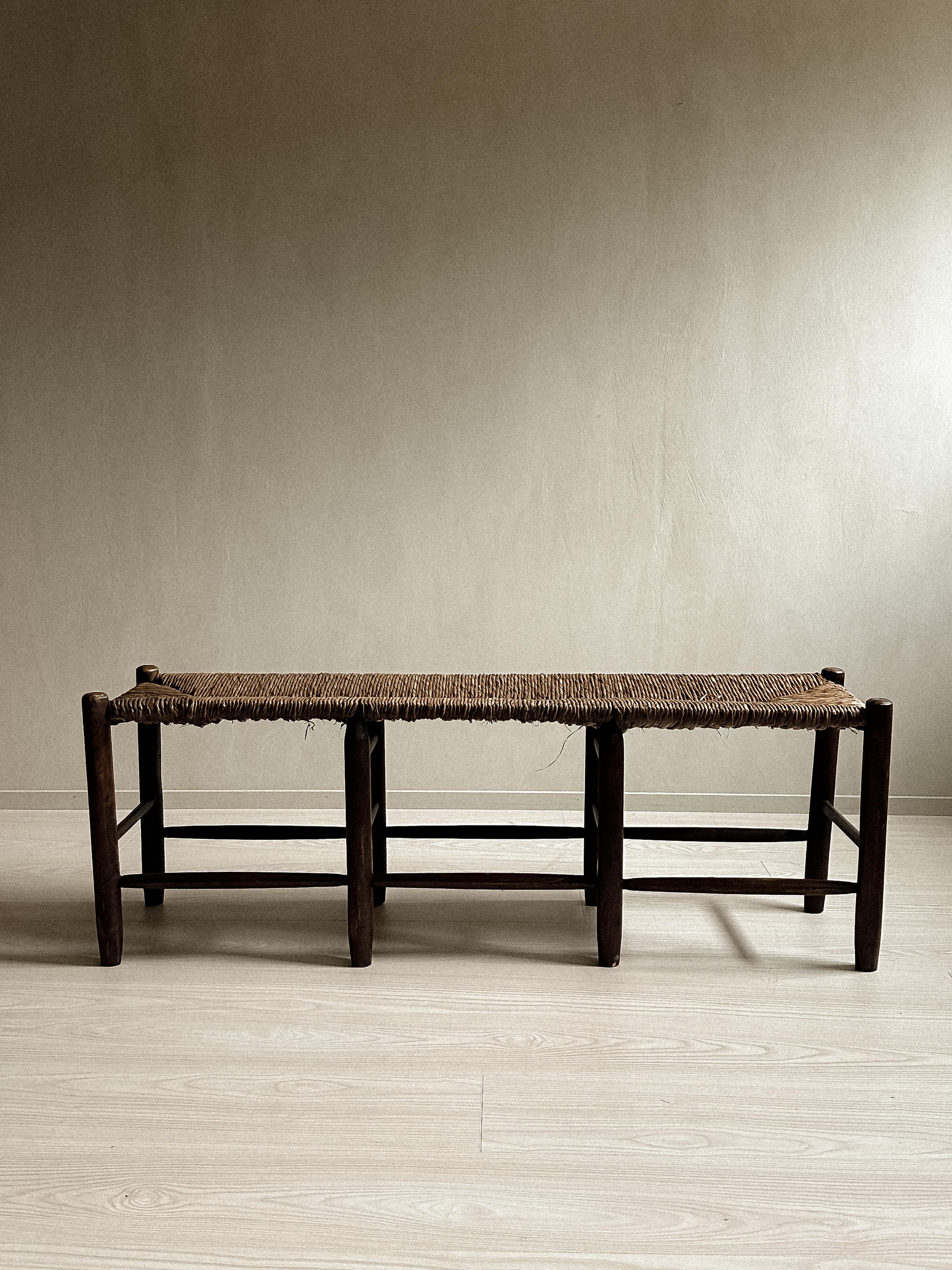 Mid-Century Modern A Mid-Century Oak Rush Bench, In style of Charlotte Perriand, France, c. 1950s 