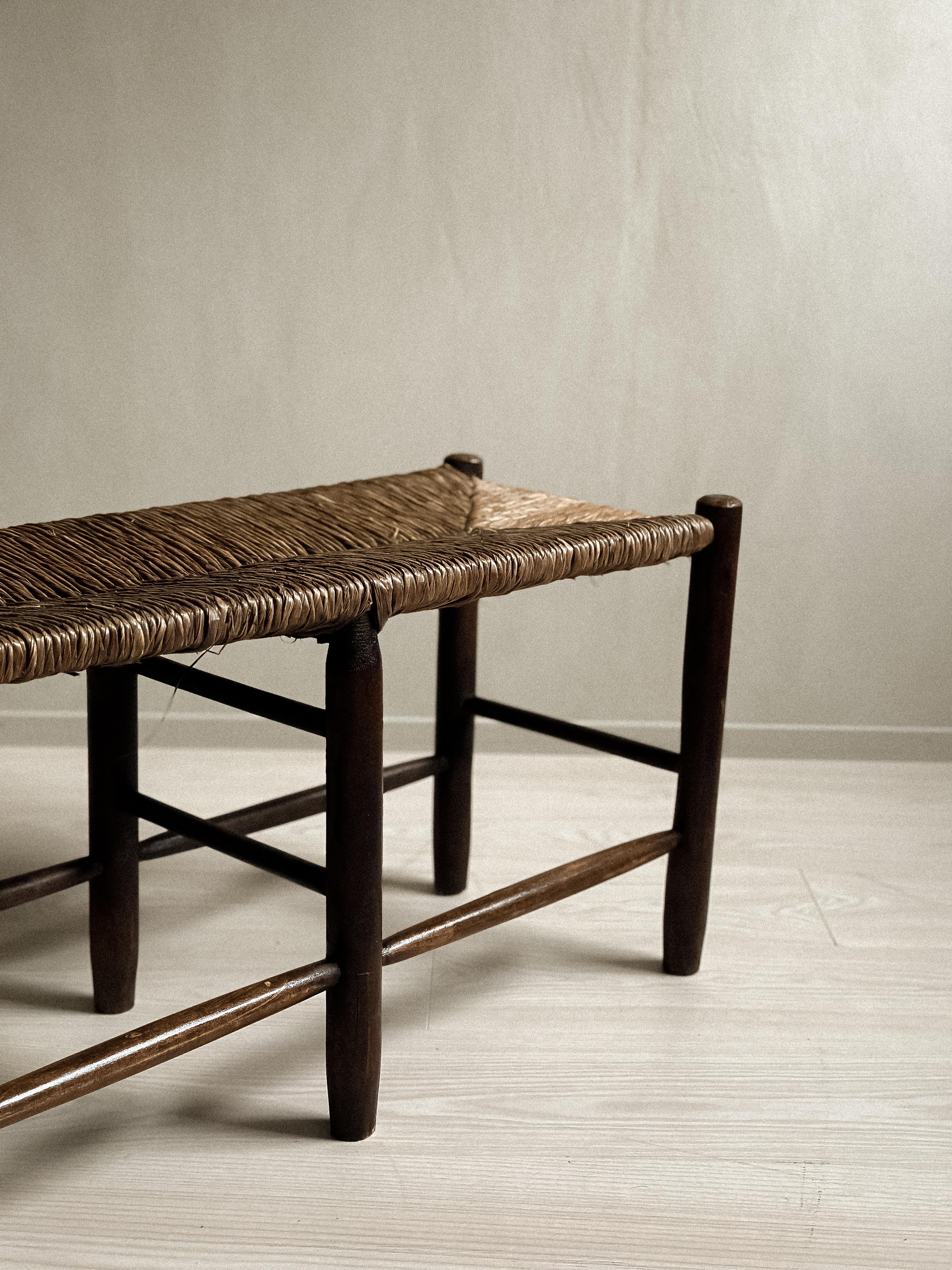 A Mid-Century Oak Rush Bench, In style of Charlotte Perriand, France, c. 1950s  1