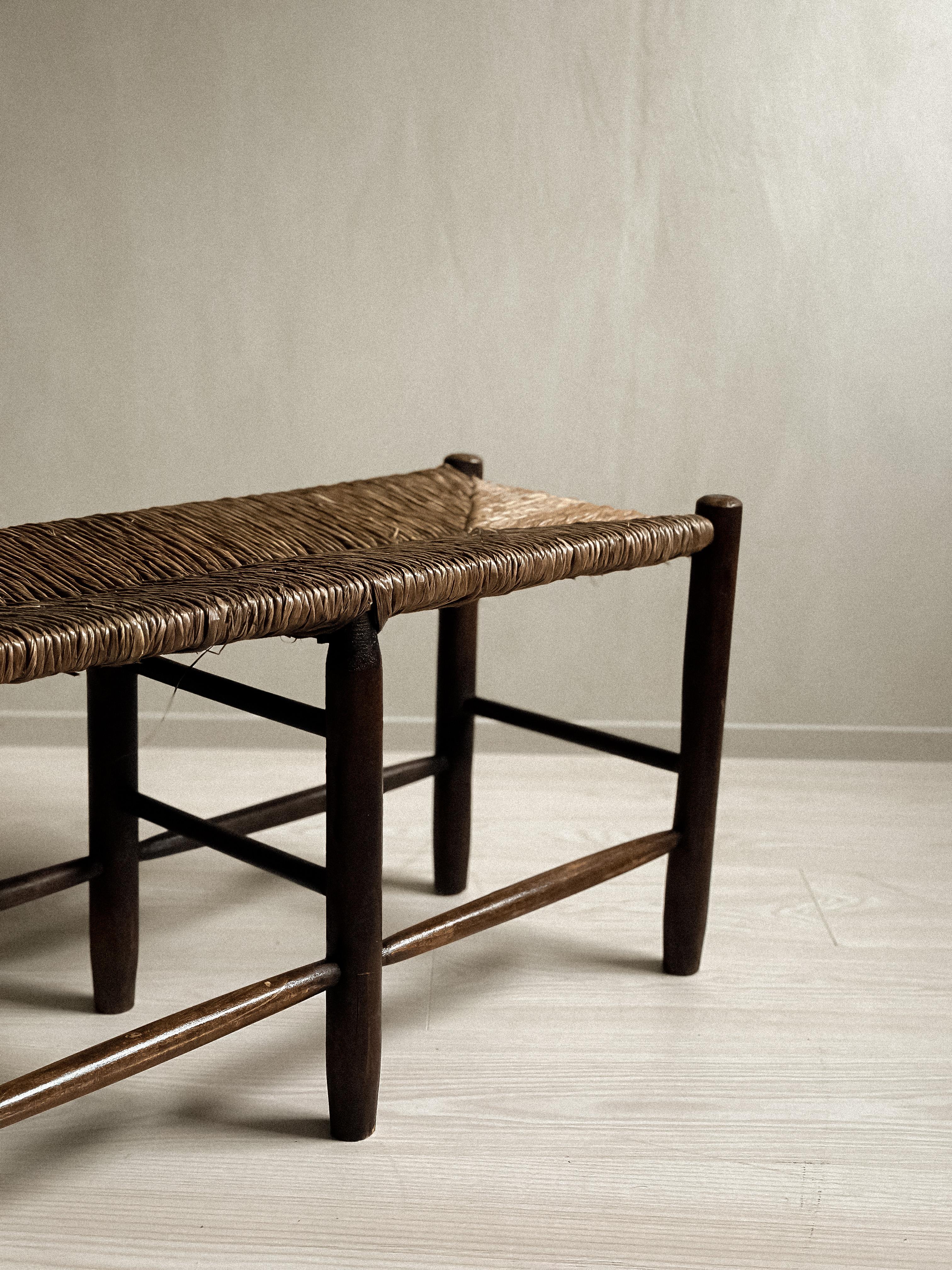 Jonc Banc en Oak Oak Rush du milieu du siècle, dans le style de Charlotte Perriand, France, C.C.