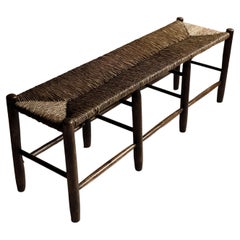 A Mid-Century Oak Rush Bench, In style of Charlotte Perriand, France, c. 1950s 