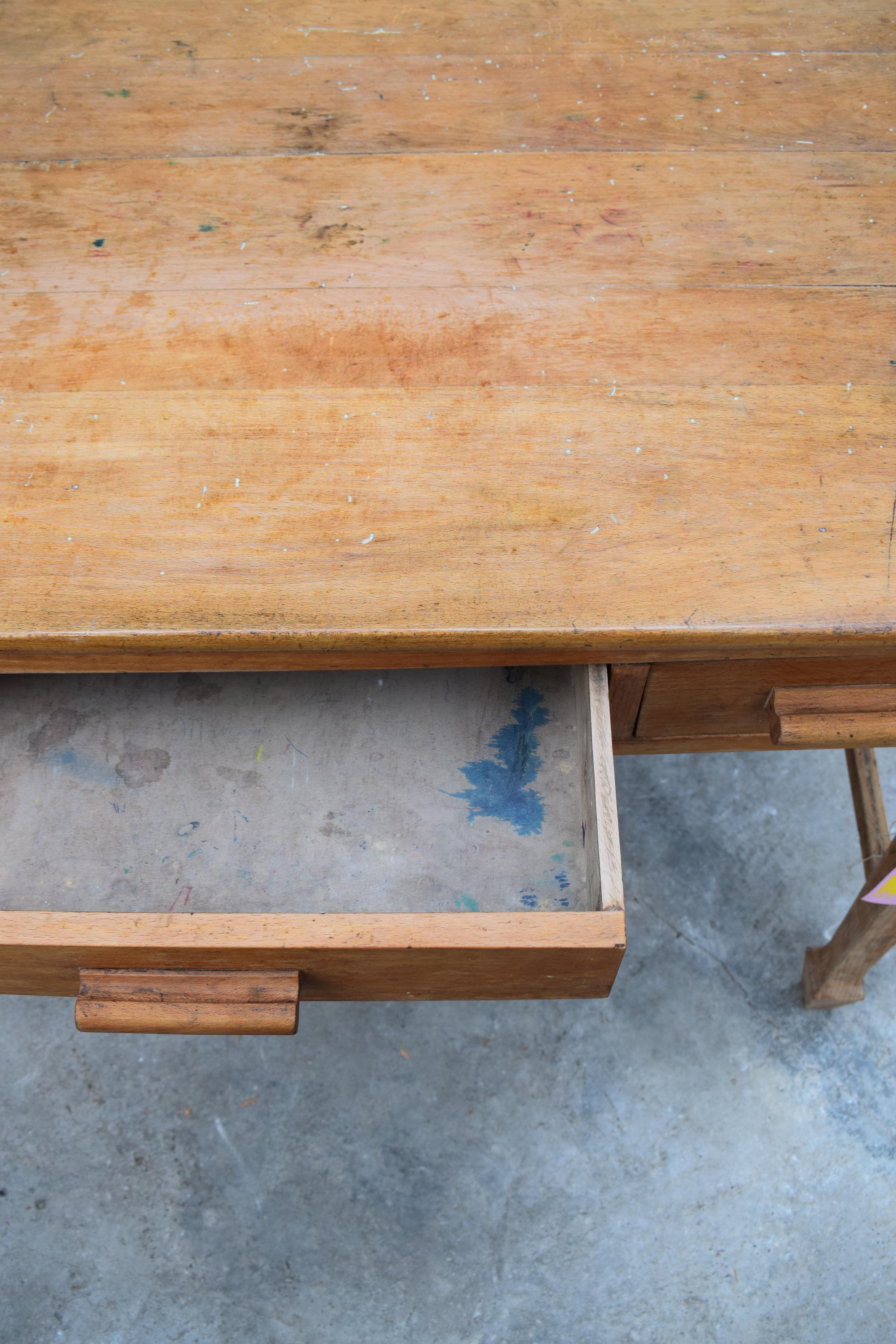 Midcentury Oak Wood Teachers School Desk 8