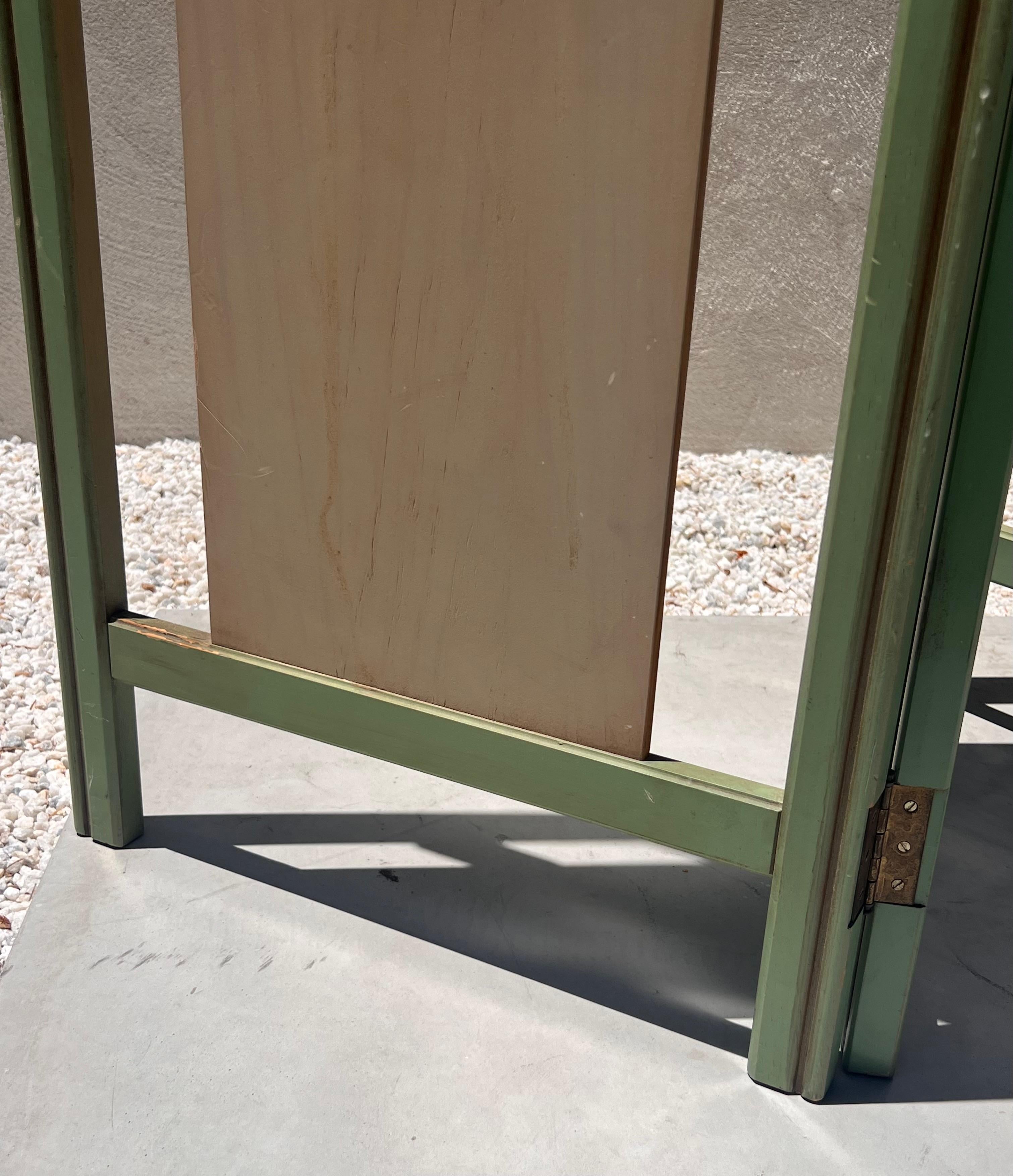 A mid century painted room wood divider in pistachio and cream, circa 1950 4