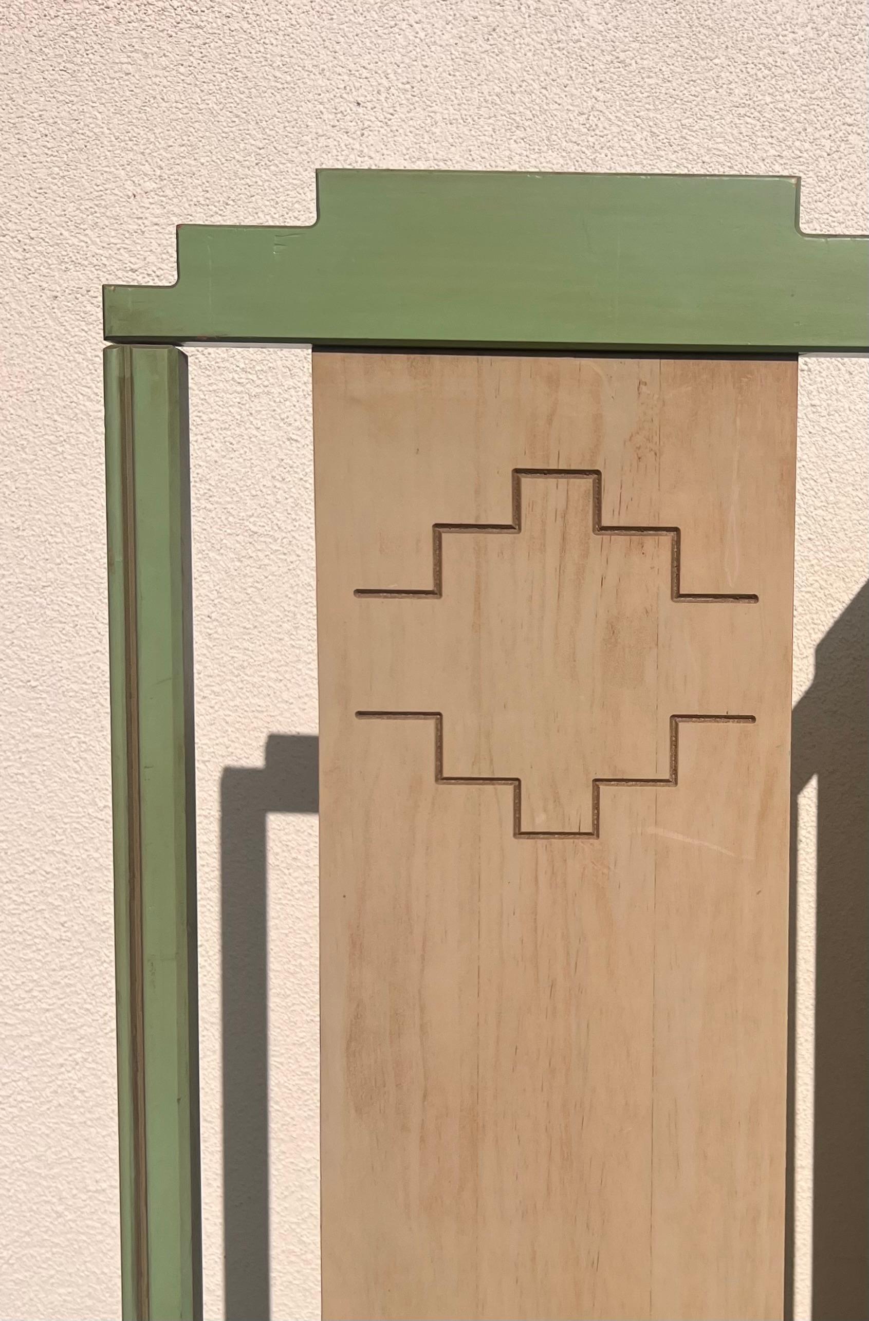 A mid century painted room wood divider in pistachio and cream, circa 1950 12