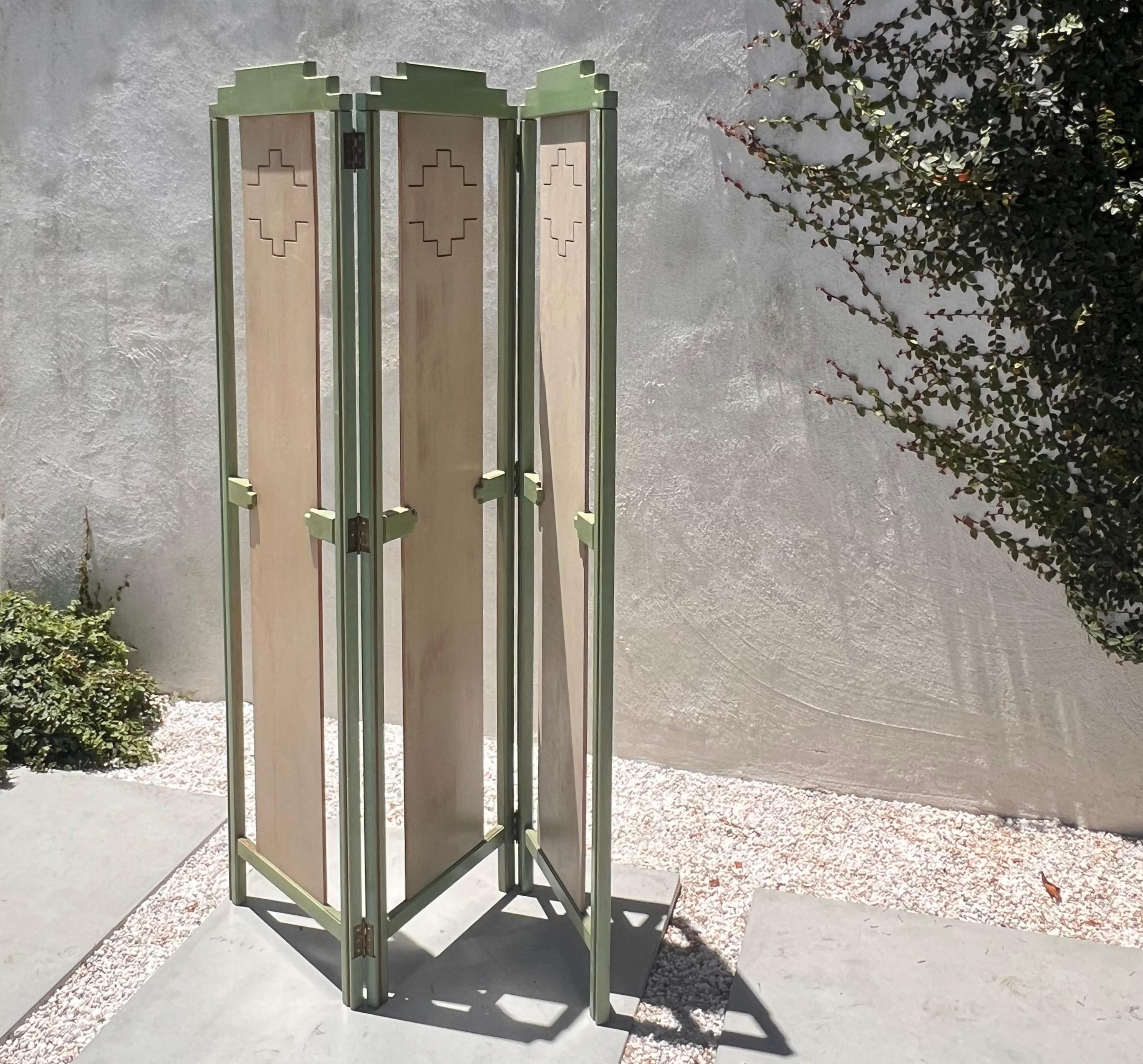 Mid-Century Modern A mid century painted room wood divider in pistachio and cream, circa 1950